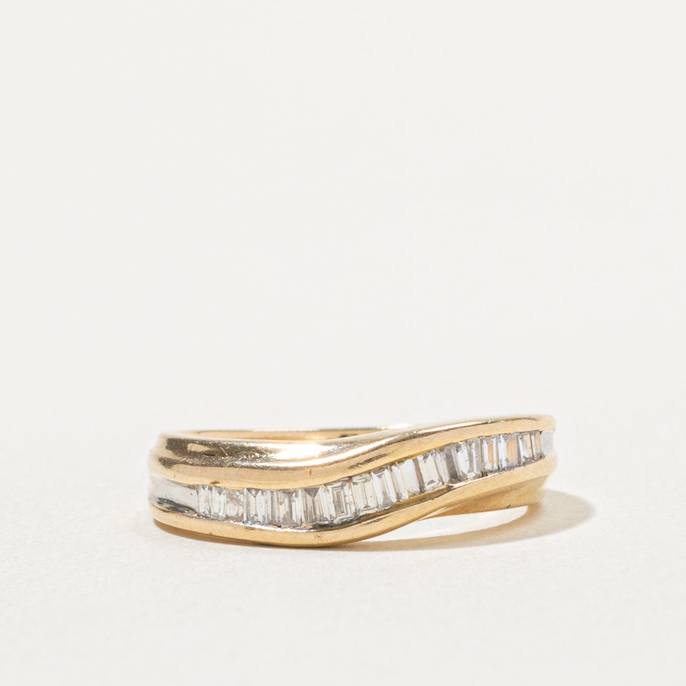 14k Semi Eternity Baguette Cut Diamond Wave Band | 0.12ctw | 4.6mm | SZ 4
