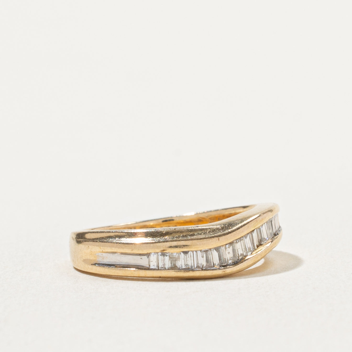 14k Semi Eternity Baguette Cut Diamond Wave Band | 0.12ctw | 4.6mm | SZ 4