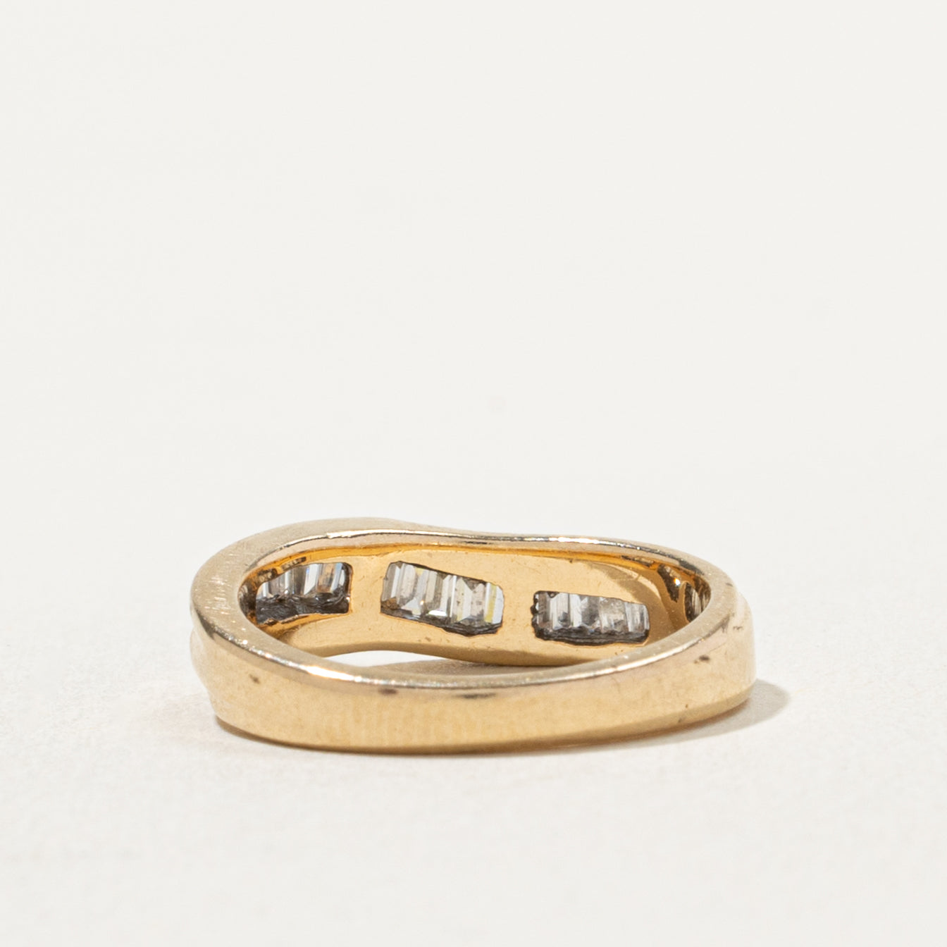 14k Semi Eternity Baguette Cut Diamond Wave Band | 0.12ctw | 4.6mm | SZ 4