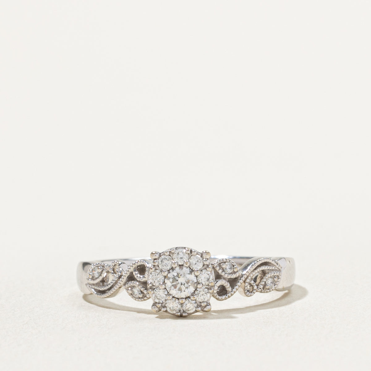 10k Diamond Cluster Scrollwork Floral Ring | 0.34ctw | SZ 10