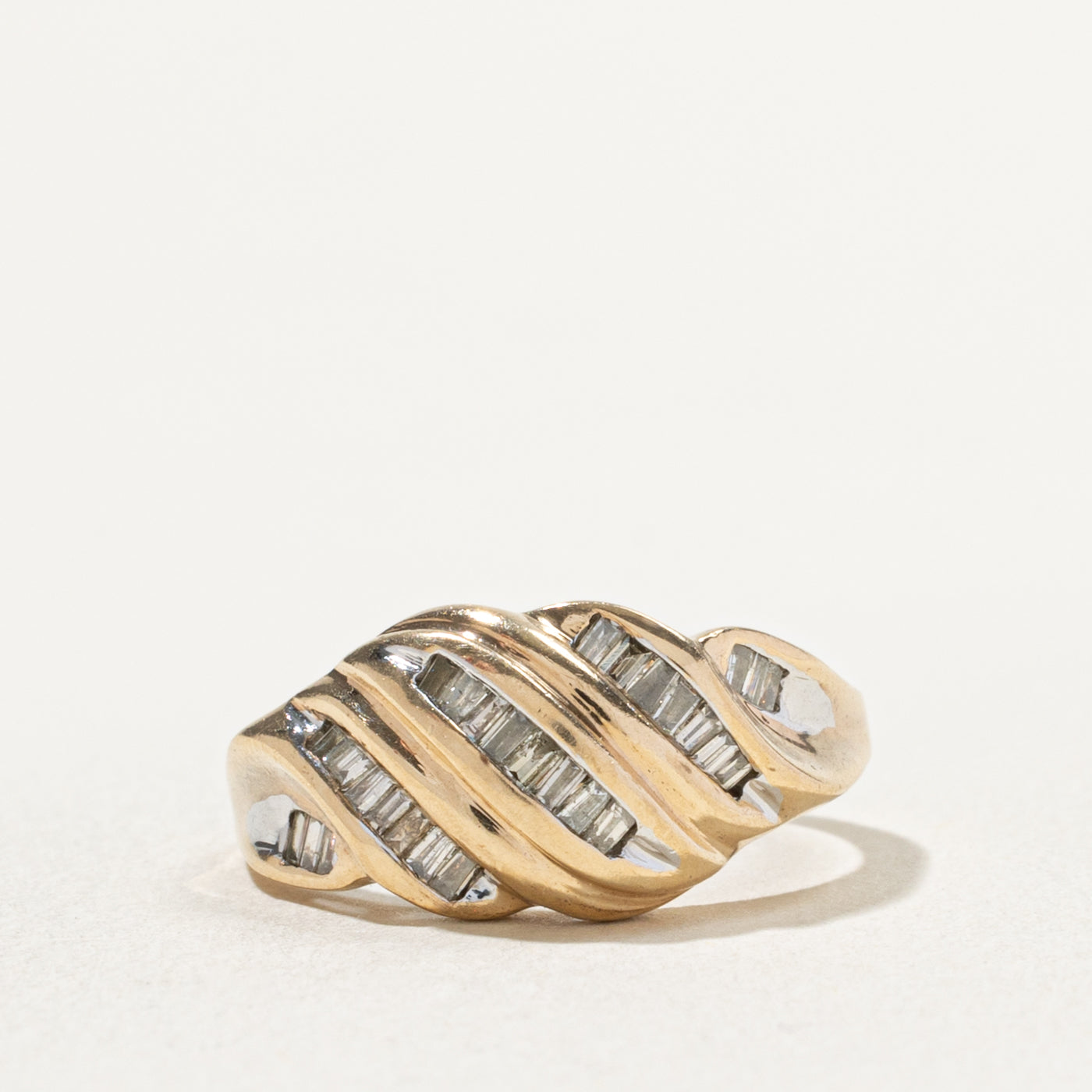 10k Diagonal Diamond Croissant Dome Ring | 0.24ctw | SZ 6.75