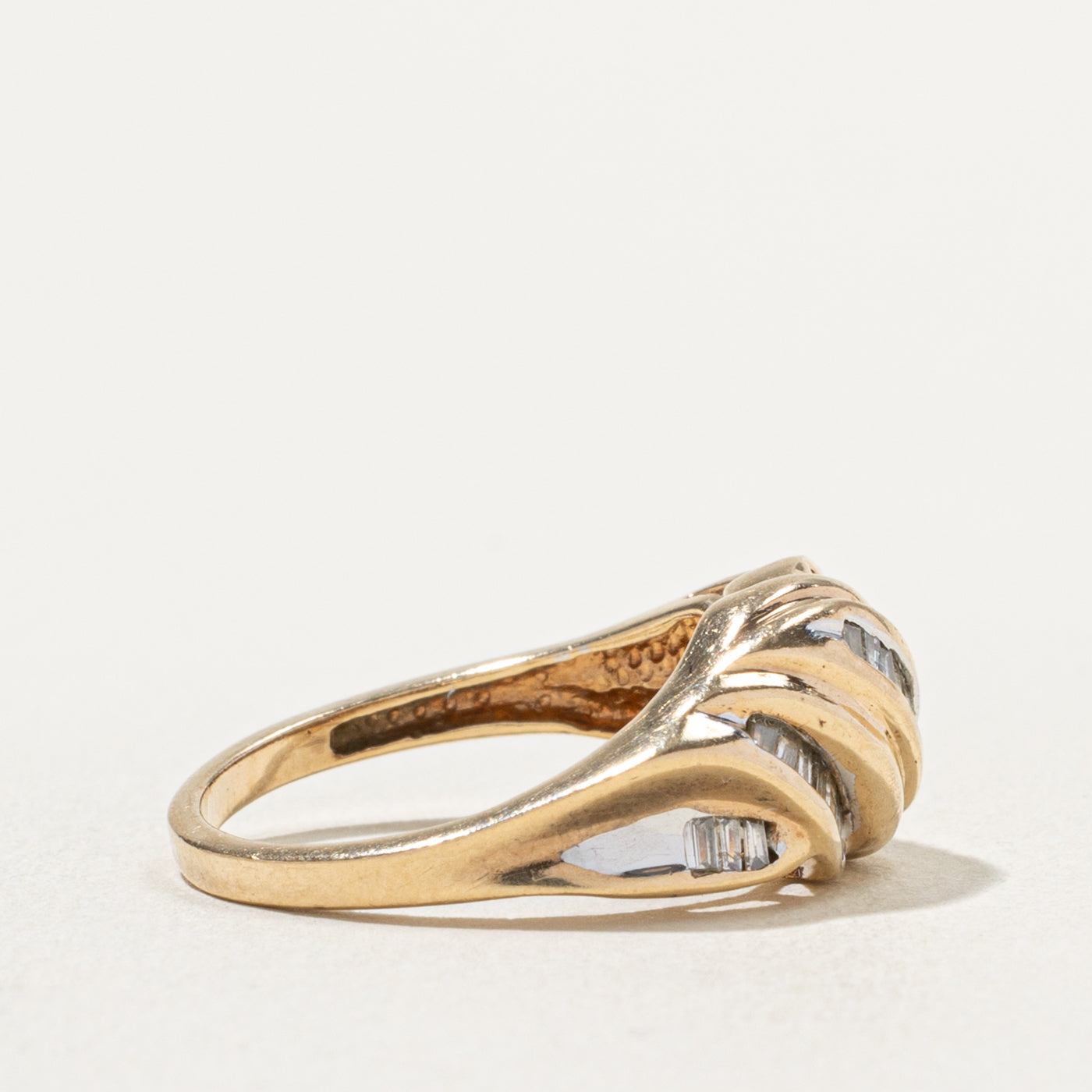 10k Diagonal Diamond Croissant Dome Ring | 0.24ctw | SZ 6.75