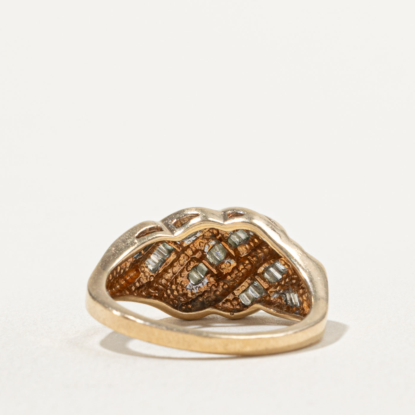 10k Diagonal Diamond Croissant Dome Ring | 0.24ctw | SZ 6.75
