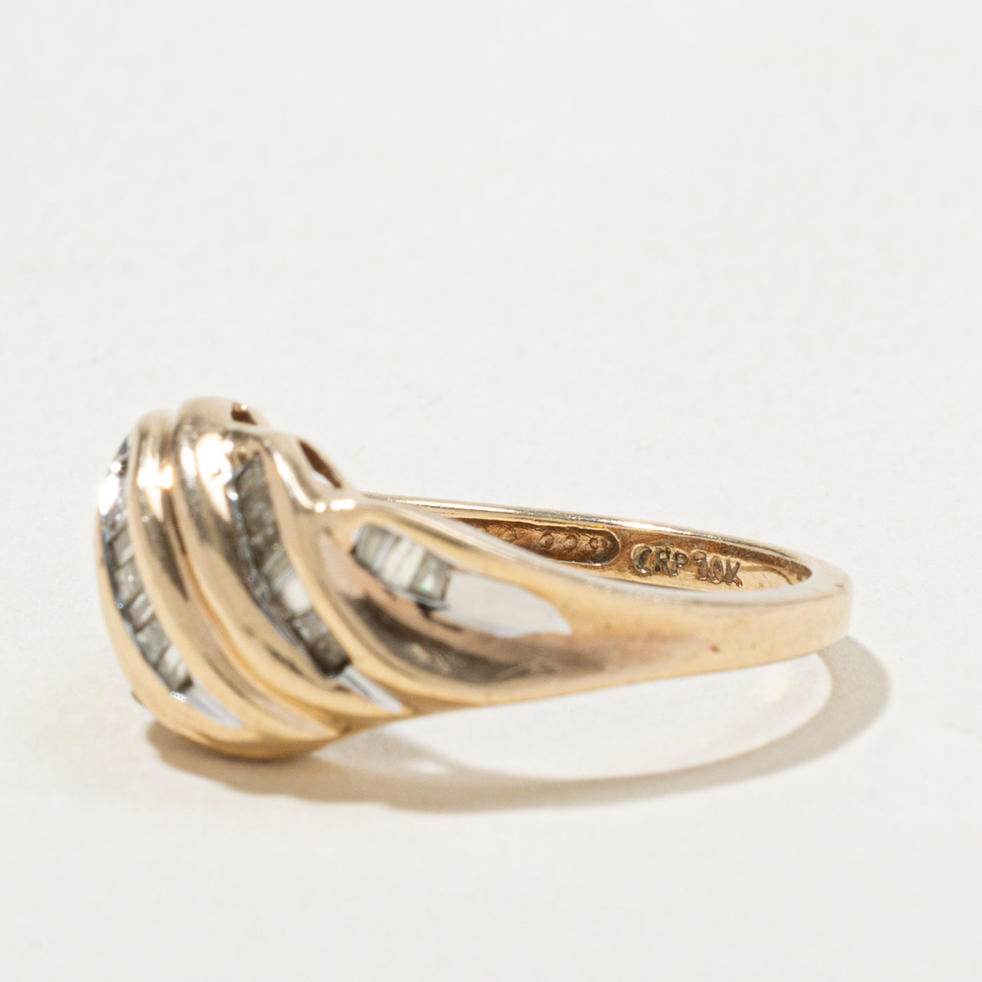 10k Diagonal Diamond Croissant Dome Ring | 0.24ctw | SZ 6.75