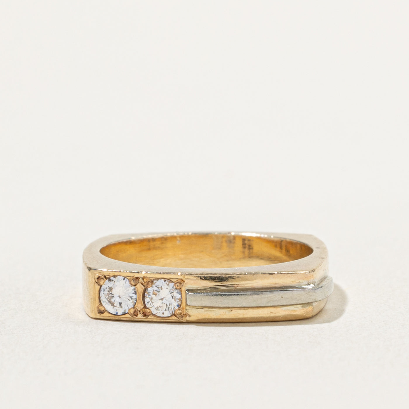 10k Two Stone Diamond Grooved Soft-Square Band | 0.20ctw | 4.00mm | SZ 6.75