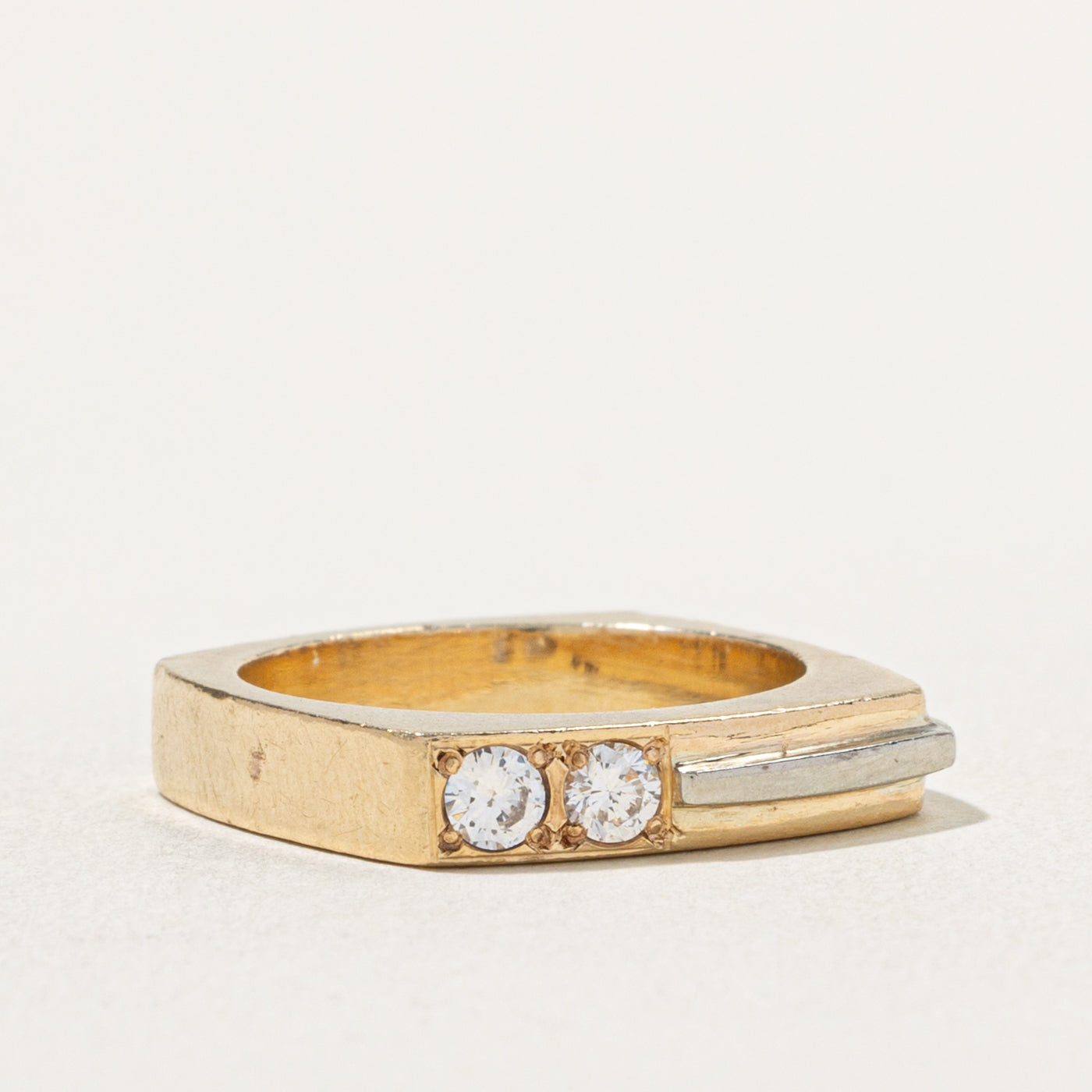 10k Two Stone Diamond Grooved Soft-Square Band | 0.20ctw | 4.00mm | SZ 6.75