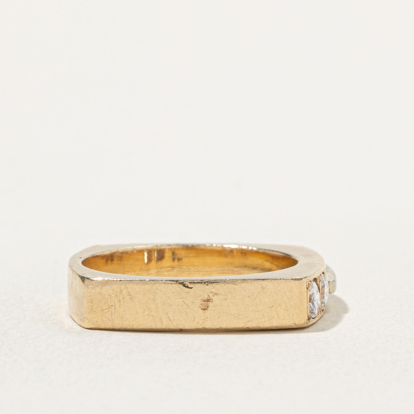 10k Two Stone Diamond Grooved Soft-Square Band | 0.20ctw | 4.00mm | SZ 6.75