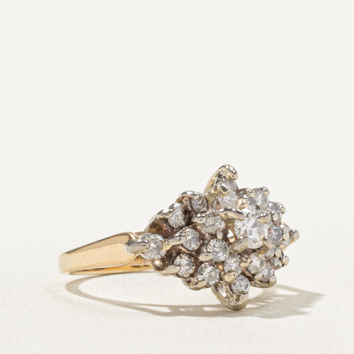13k Yellow Gold Diamond Petal Cluster Ring | 0.78ctw | SZ 5.25