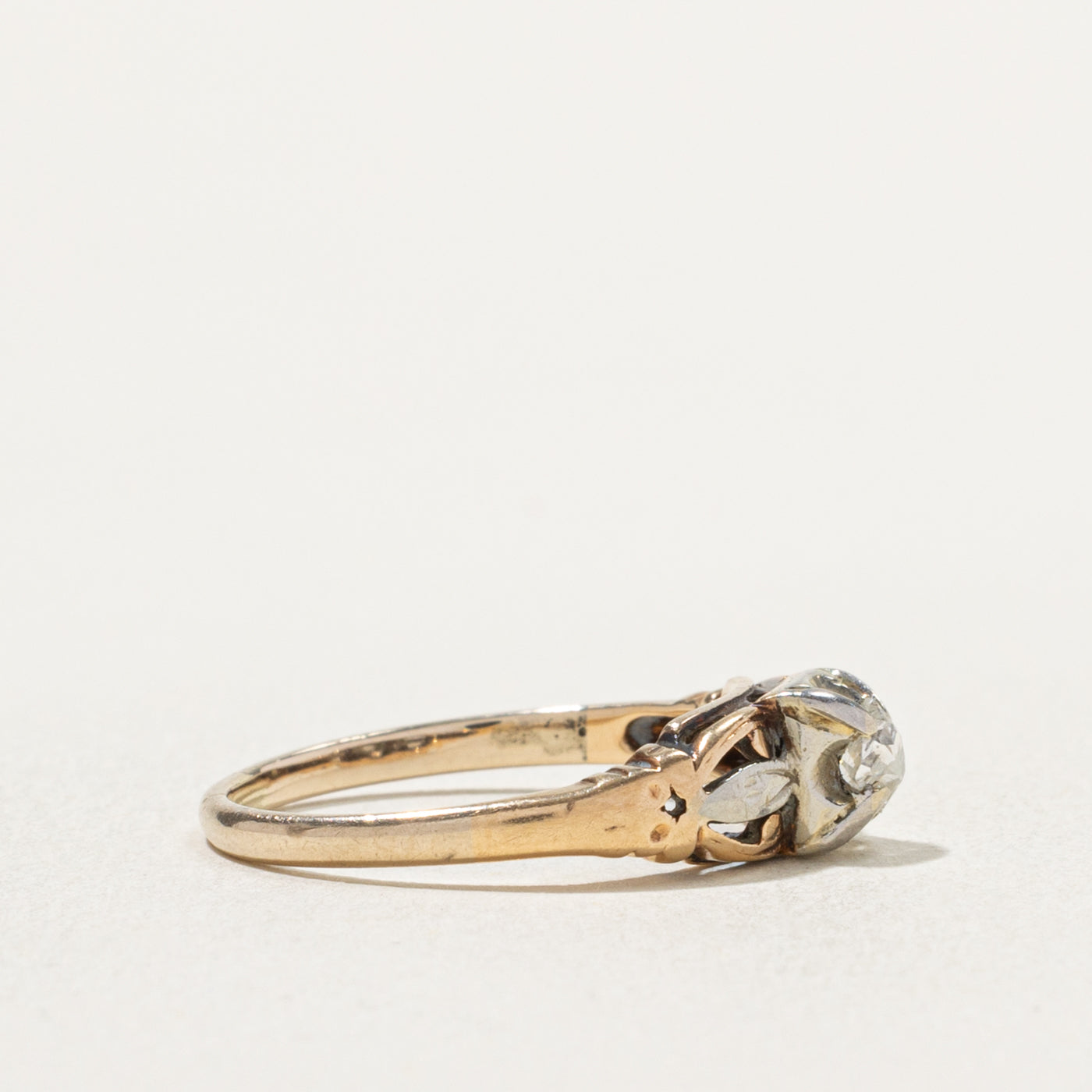 10k Two Tone Old Mine Cut Diamond Textured Ring | 0.12ct | SZ 5.75