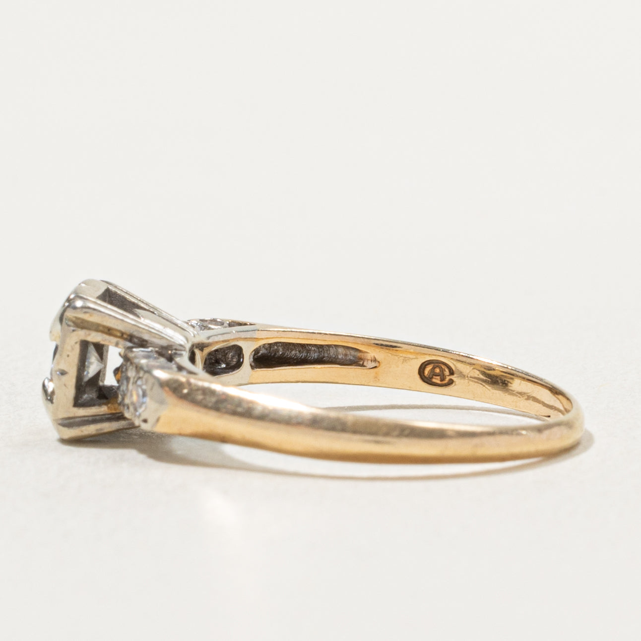 14k Two Tone Illusion Set Diamond Textured Ring | 0.20ctw | SZ 6.25