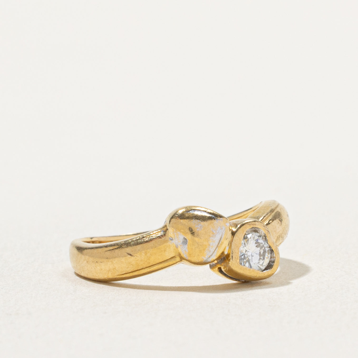 18k Bezel Set Diamond Heart Bypass Ring | 0.13ct | SZ 4.5