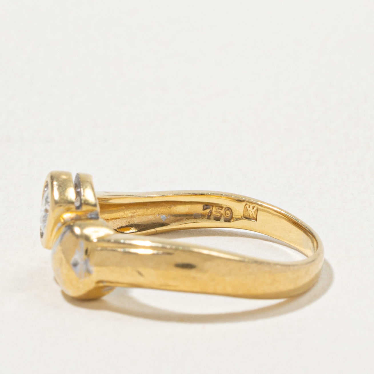 18k Bezel Set Diamond Heart Bypass Ring | 0.13ct | SZ 4.5
