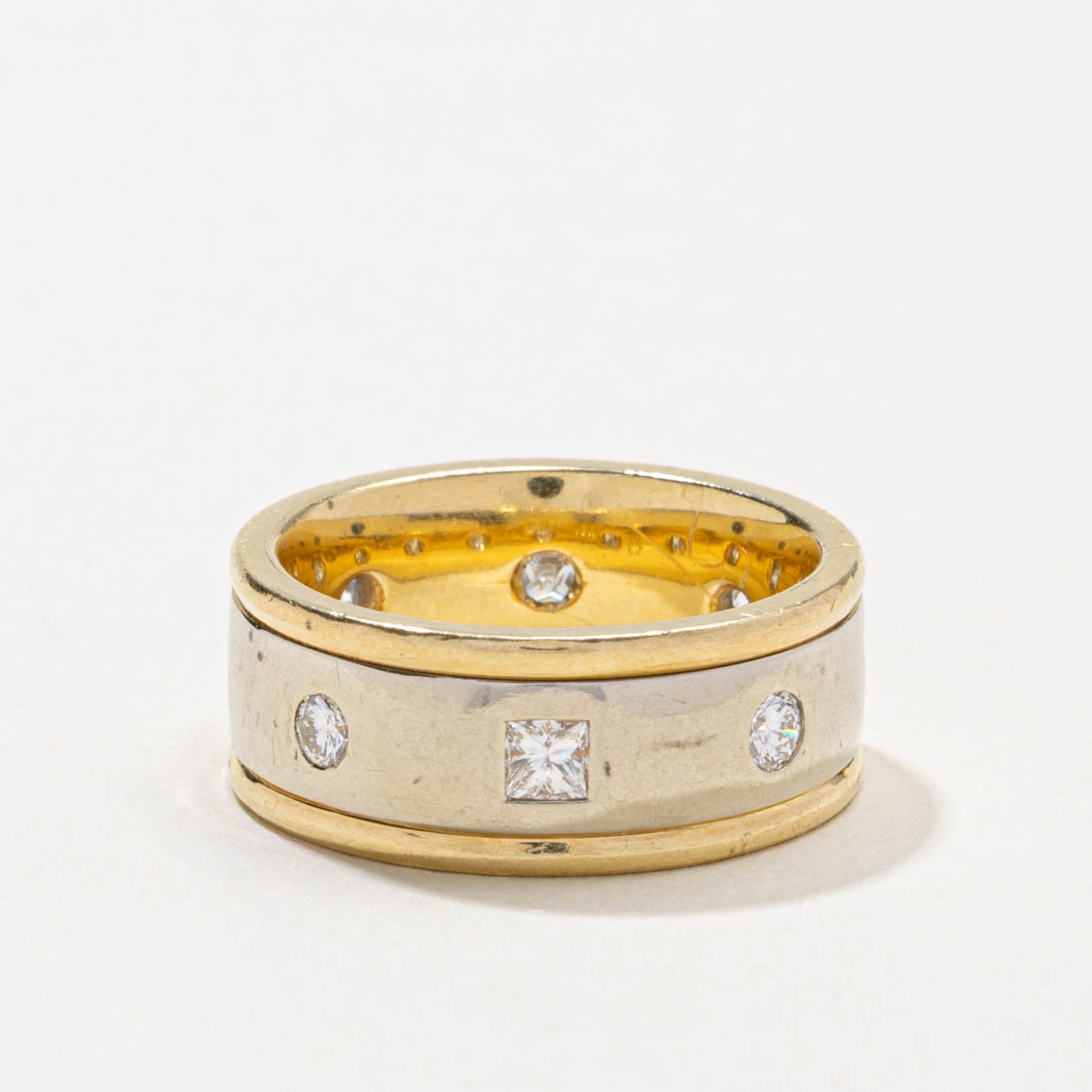 18k Two-Tone Flush Set Diamond Band | 0.60ctw | 8.00mm | SZ 6