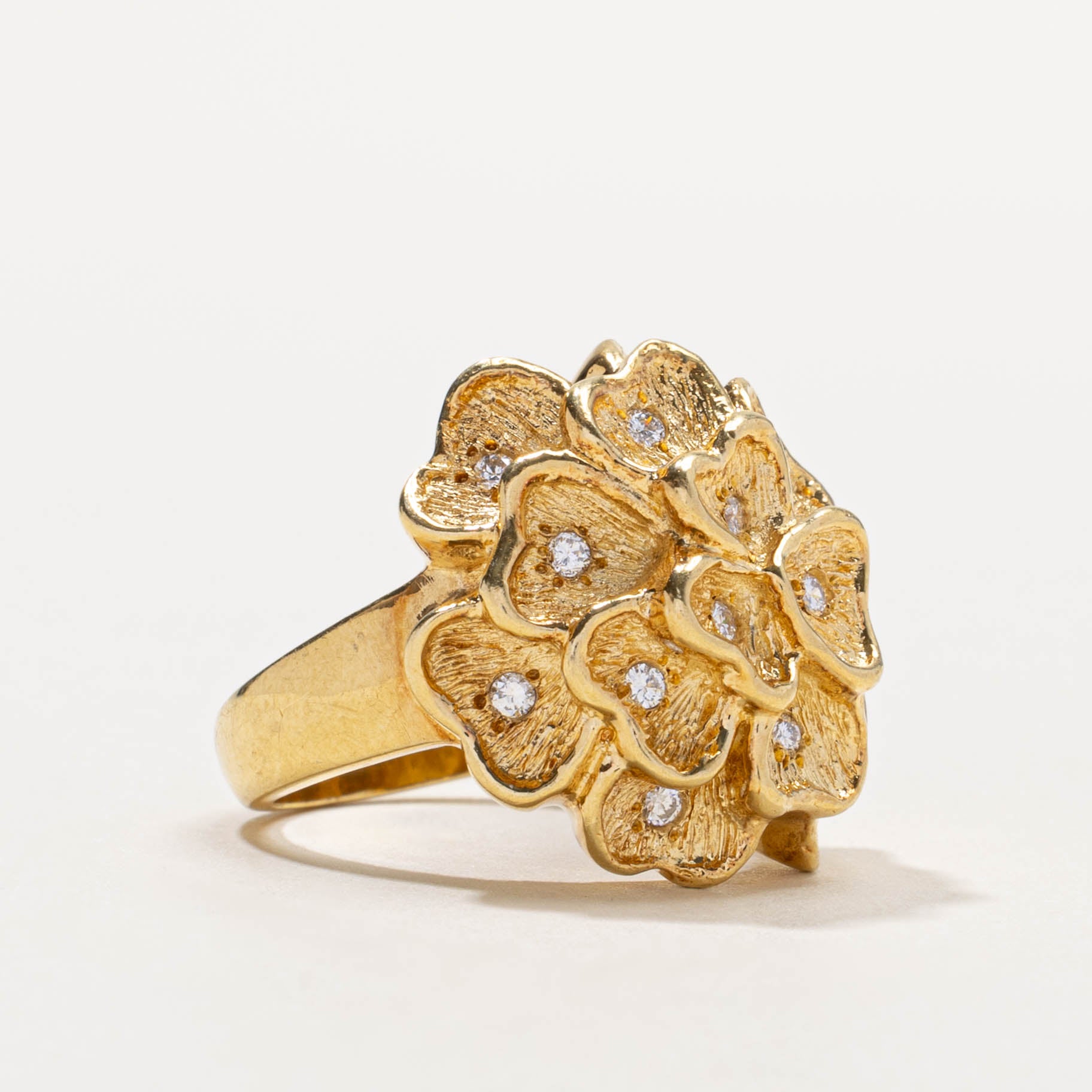 18k Diamond Peony Flower Cocktail Ring | 0.30ctw | SZ 5.75