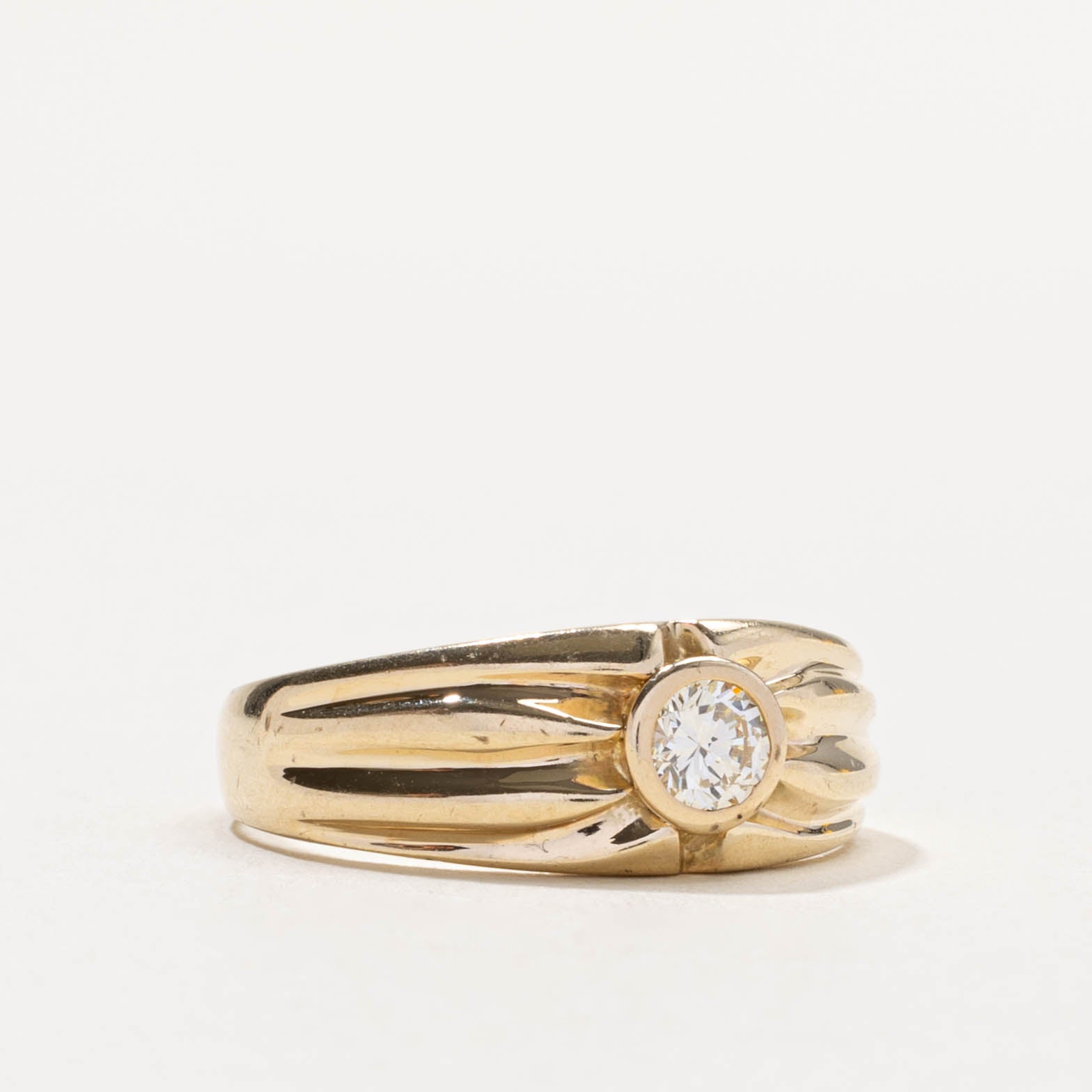 14k Bezel Set Diamond Grooved Dome Ring | 0.30ct SI1 I/J | SZ 9