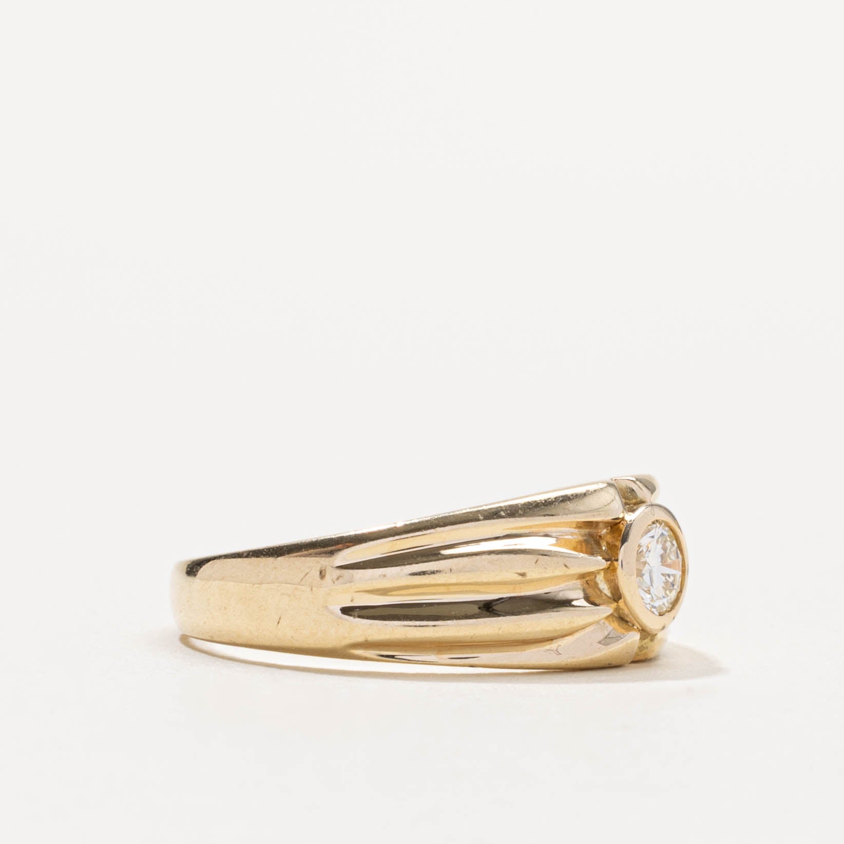 14k Bezel Set Diamond Grooved Dome Ring | 0.30ct SI1 I/J | SZ 9