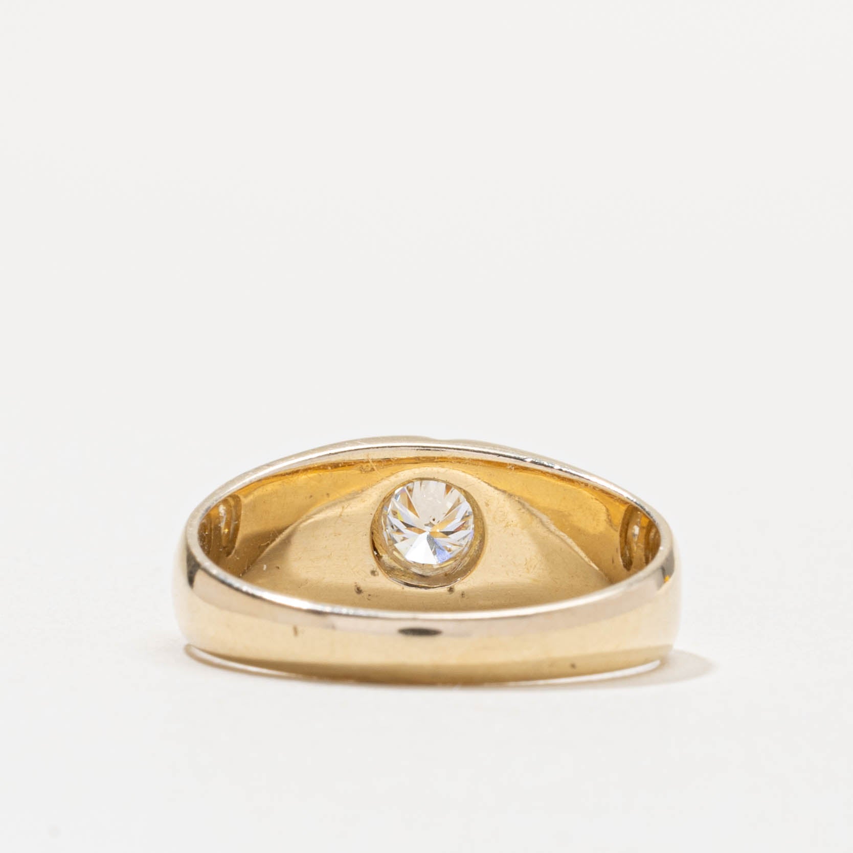 14k Bezel Set Diamond Grooved Dome Ring | 0.30ct SI1 I/J | SZ 9