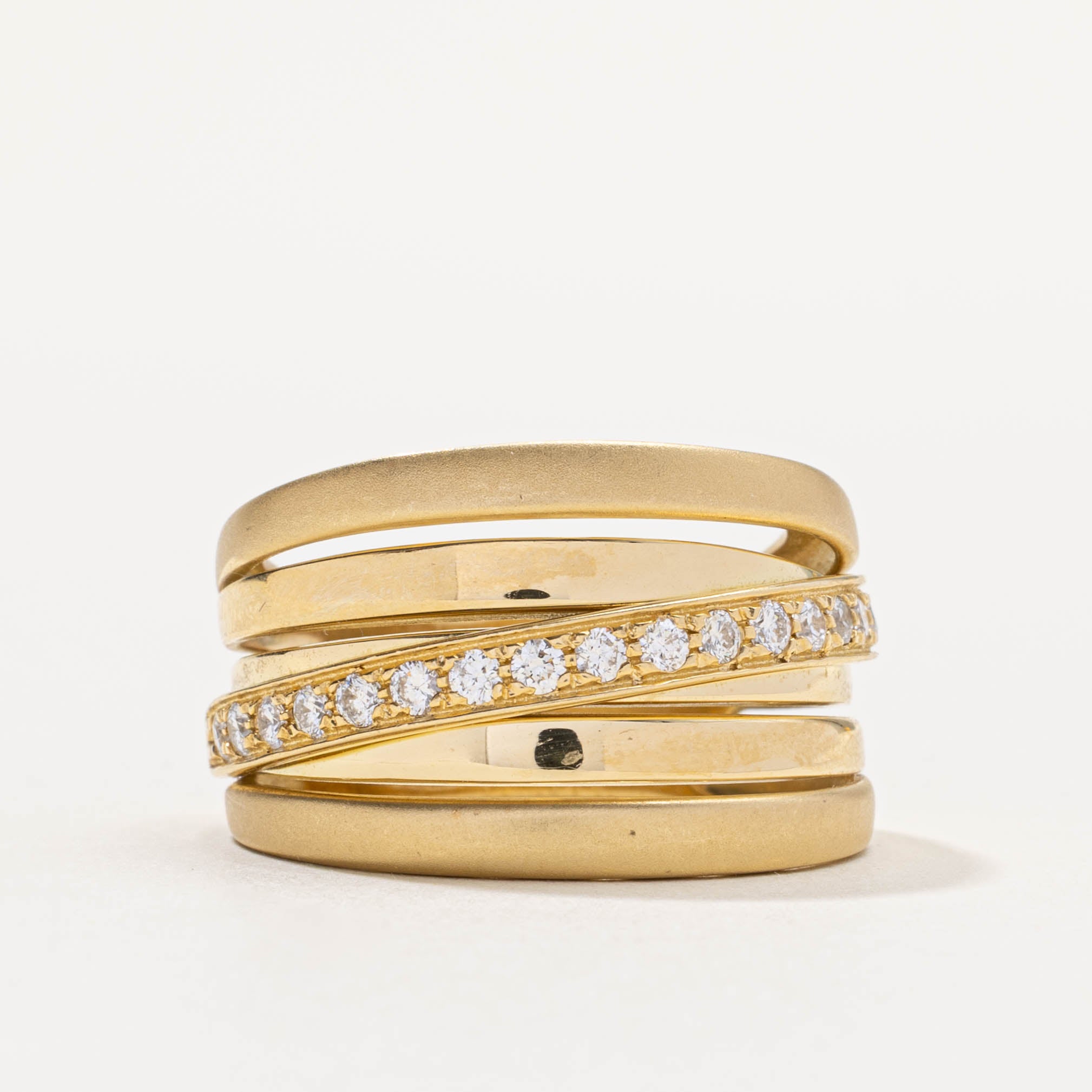 18k Diamond Diagonal Coiled Dome Ring | 0.51ctw | SZ 10