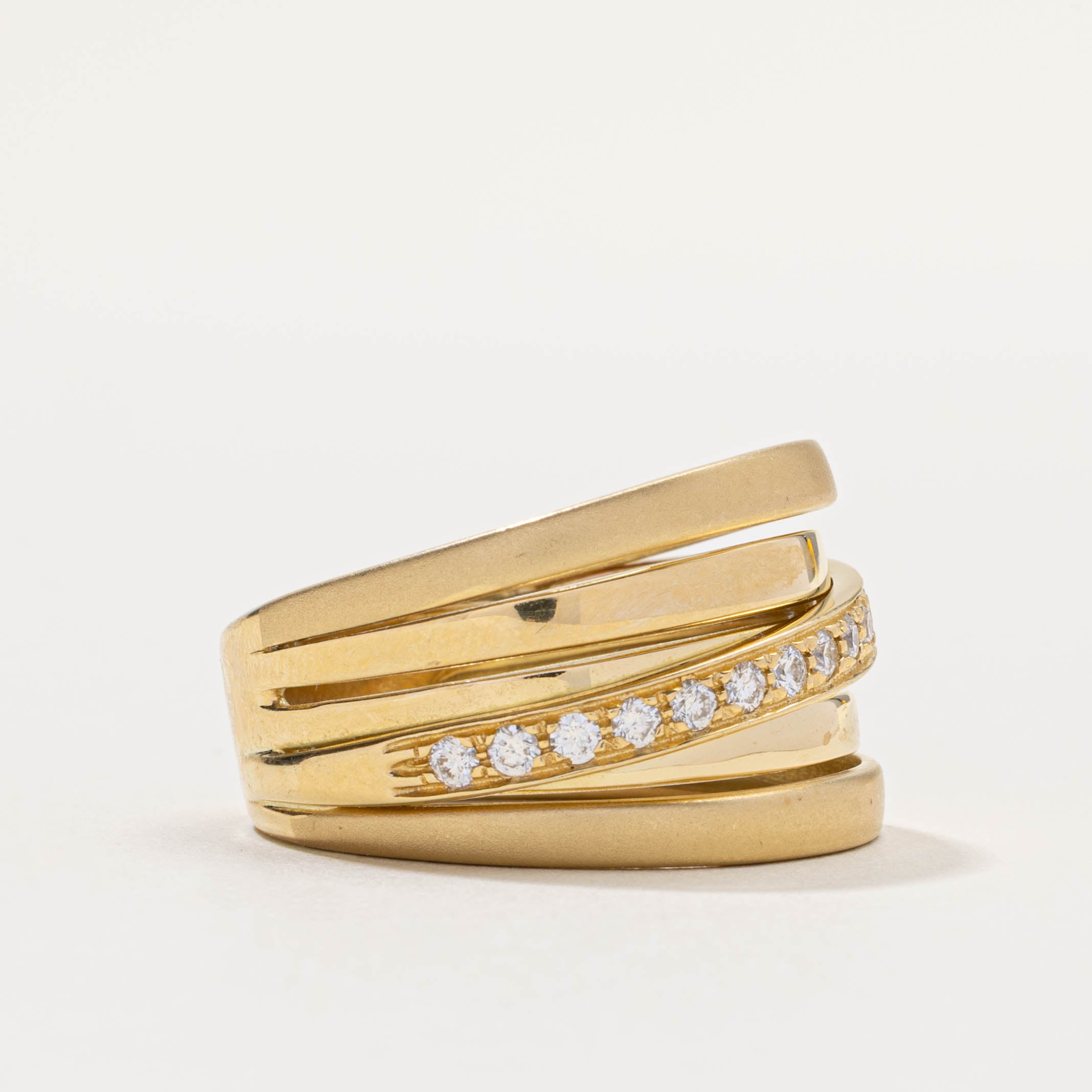 18k Diamond Diagonal Coiled Dome Ring | 0.51ctw | SZ 10