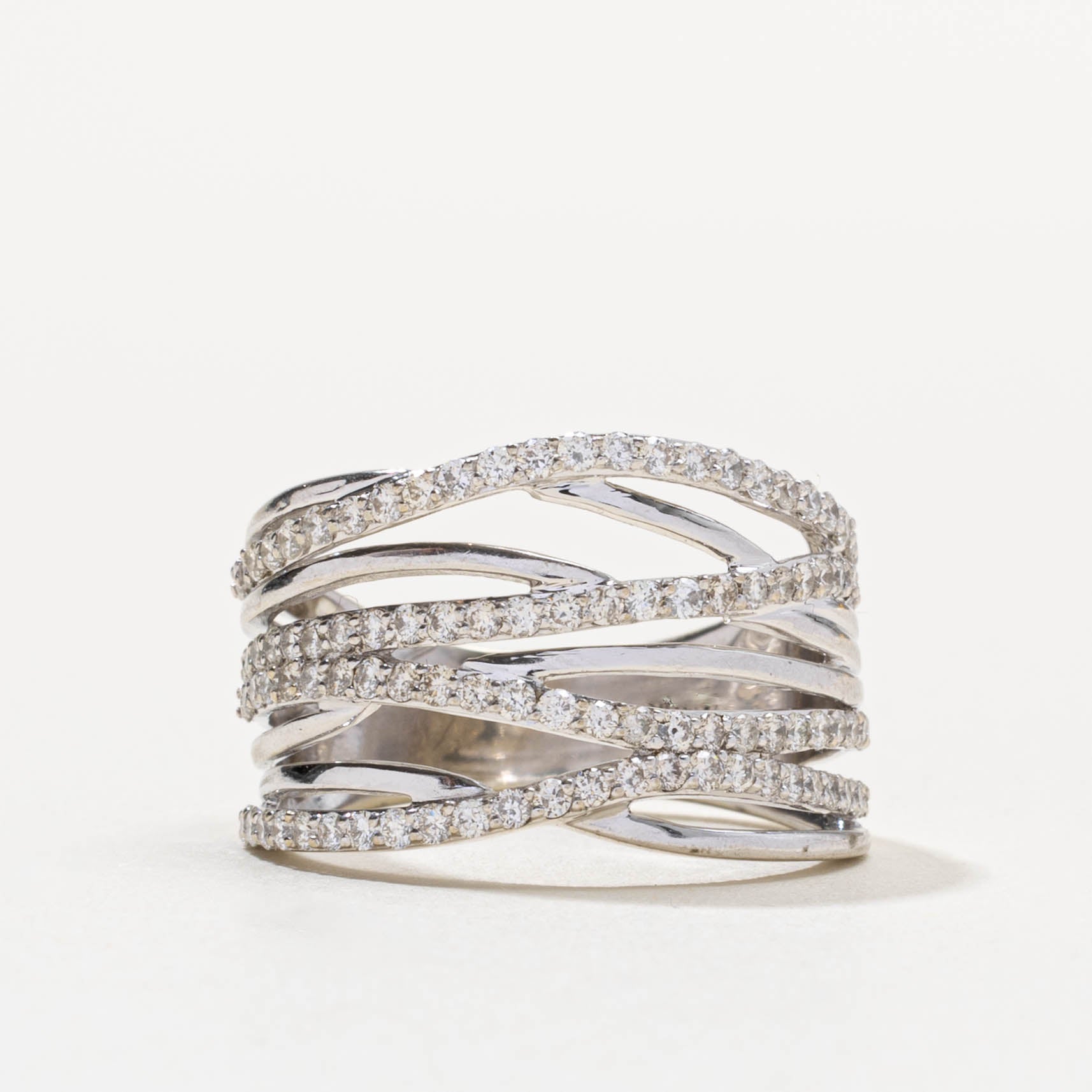 10k Multi Row Diamond Crossover Ring | 1.00ctw | SZ 7.5