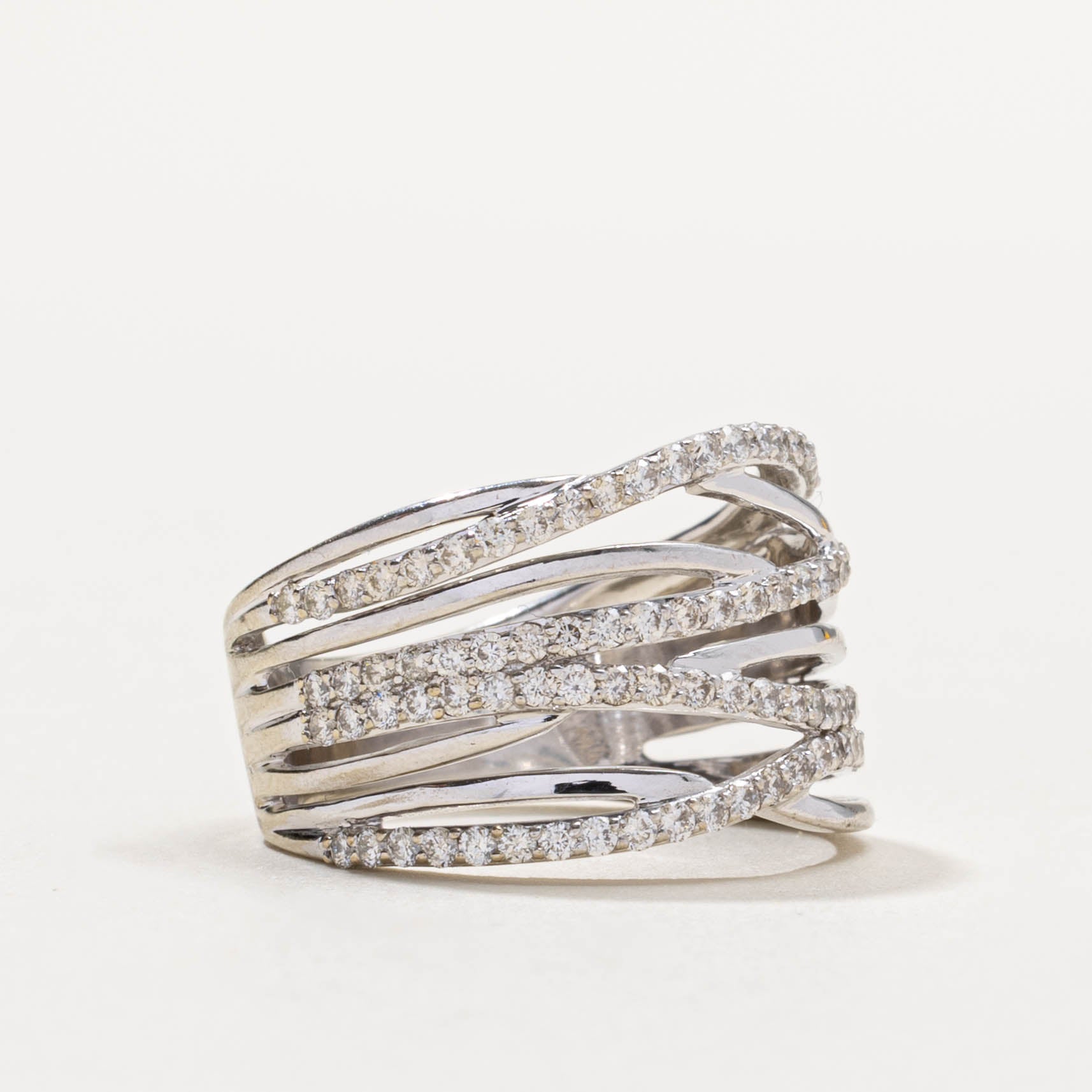 10k Multi Row Diamond Crossover Ring | 1.00ctw | SZ 7.5