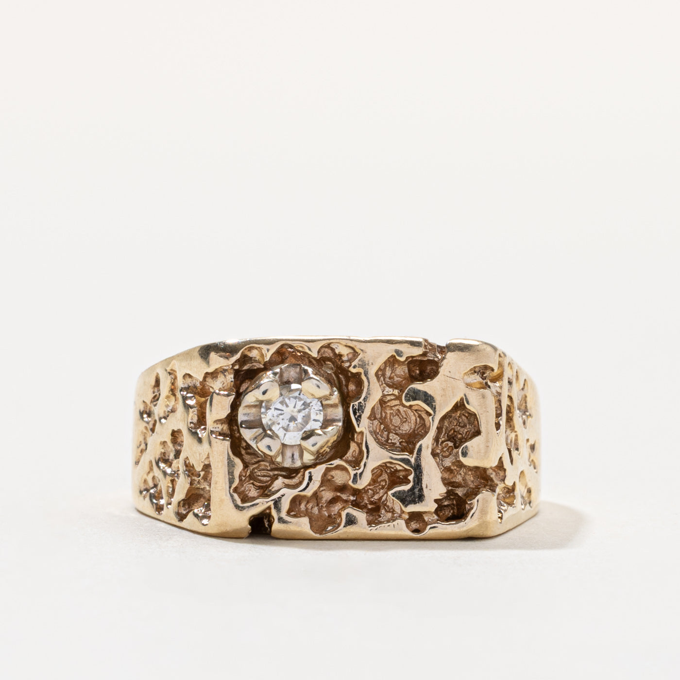 10k Diamond Rough Textured Cocktail Ring | 0.15ctw | SZ 12.5