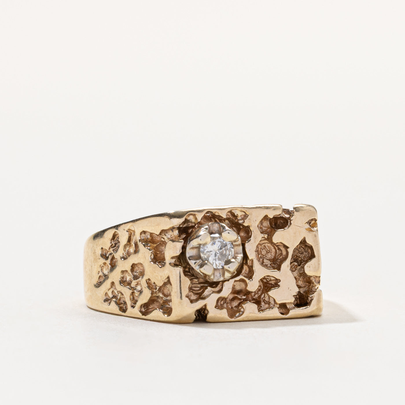 10k Diamond Rough Textured Cocktail Ring | 0.15ctw | SZ 12.5