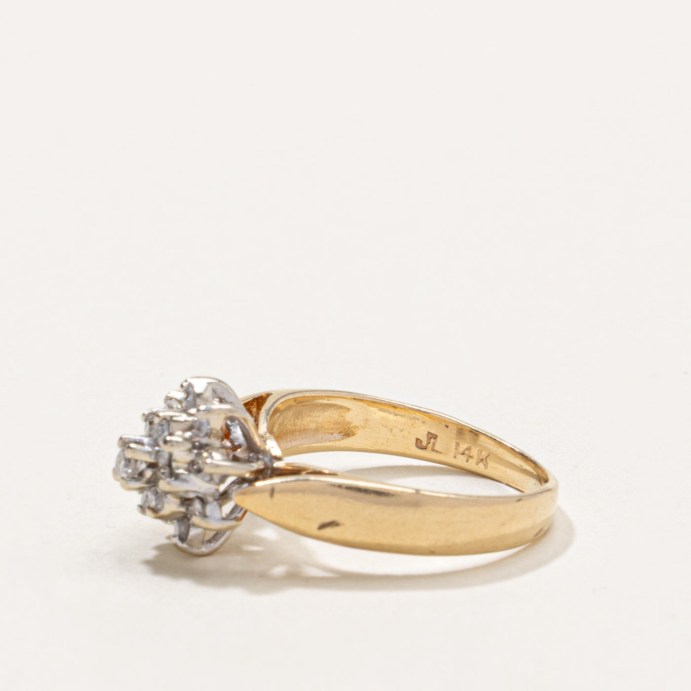 14k Diamond Petal Cluster Reverse Tapered Ring | 0.18ctw | SZ 3