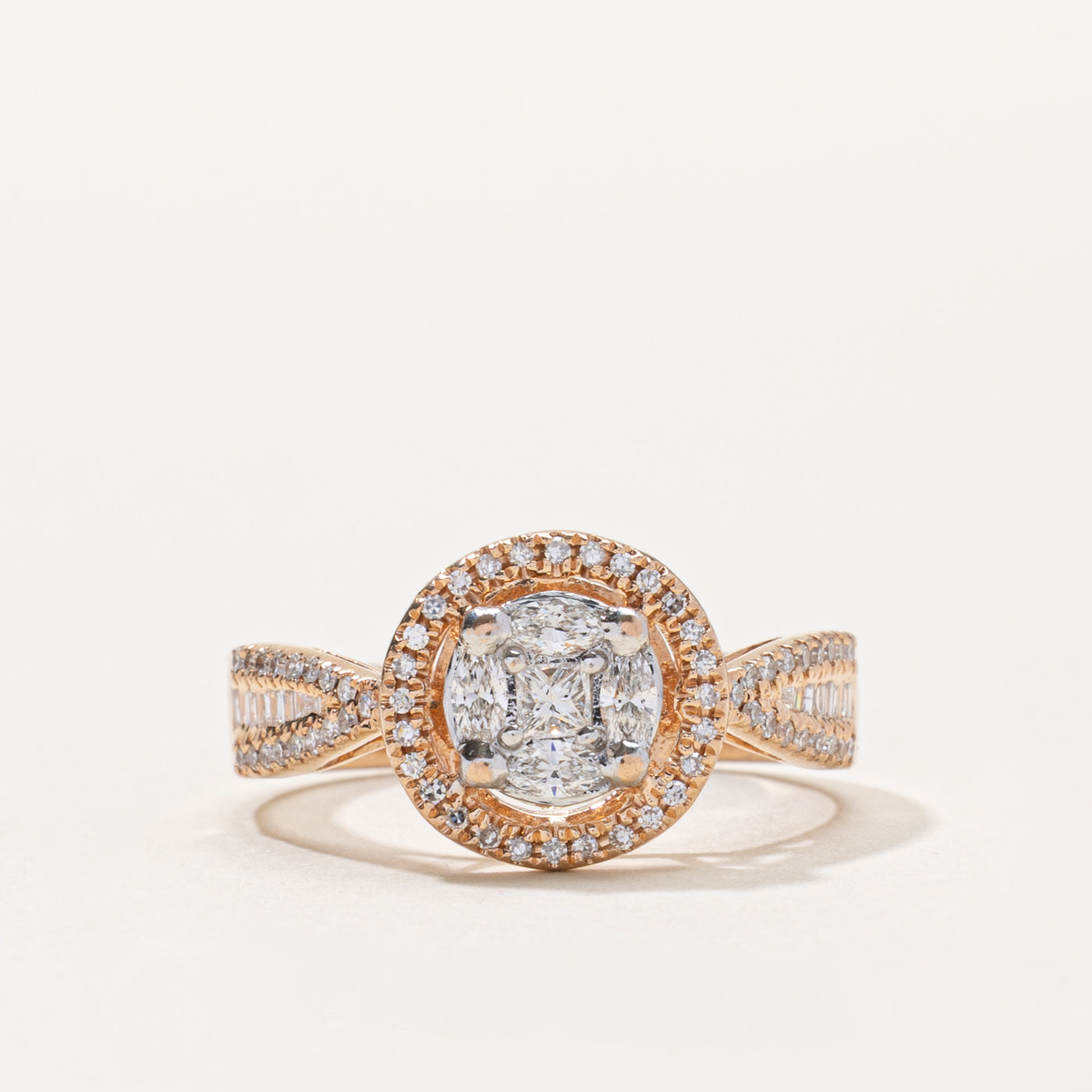 14k Diamond Halo Reverse Tapered Ring | 0.50ctw | SZ 6.75