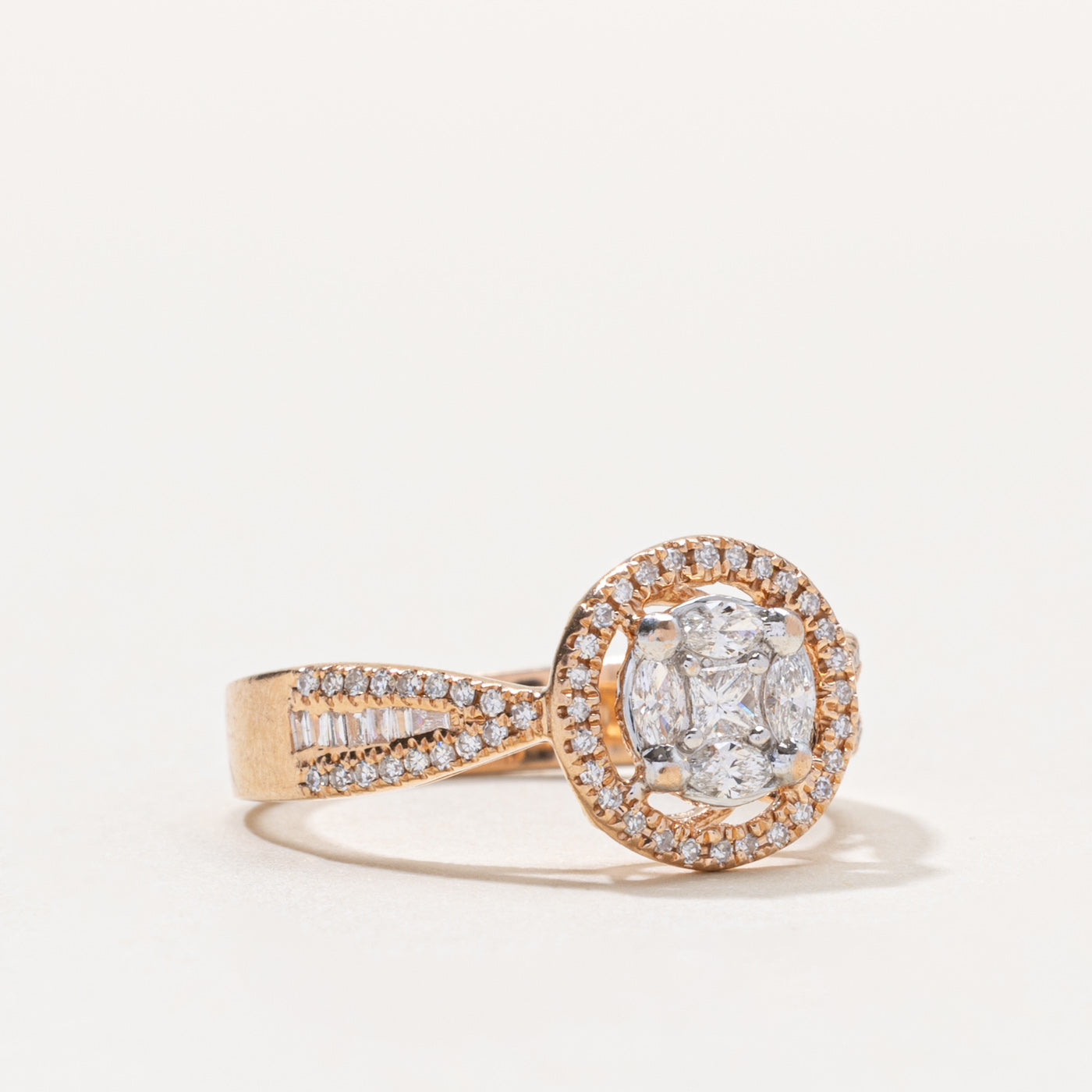 14k Diamond Halo Reverse Tapered Ring | 0.50ctw | SZ 6.75