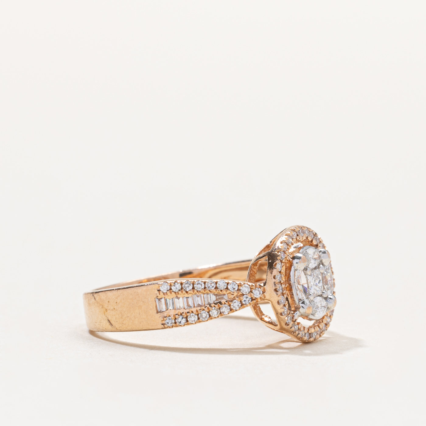 14k Diamond Halo Reverse Tapered Ring | 0.50ctw | SZ 6.75