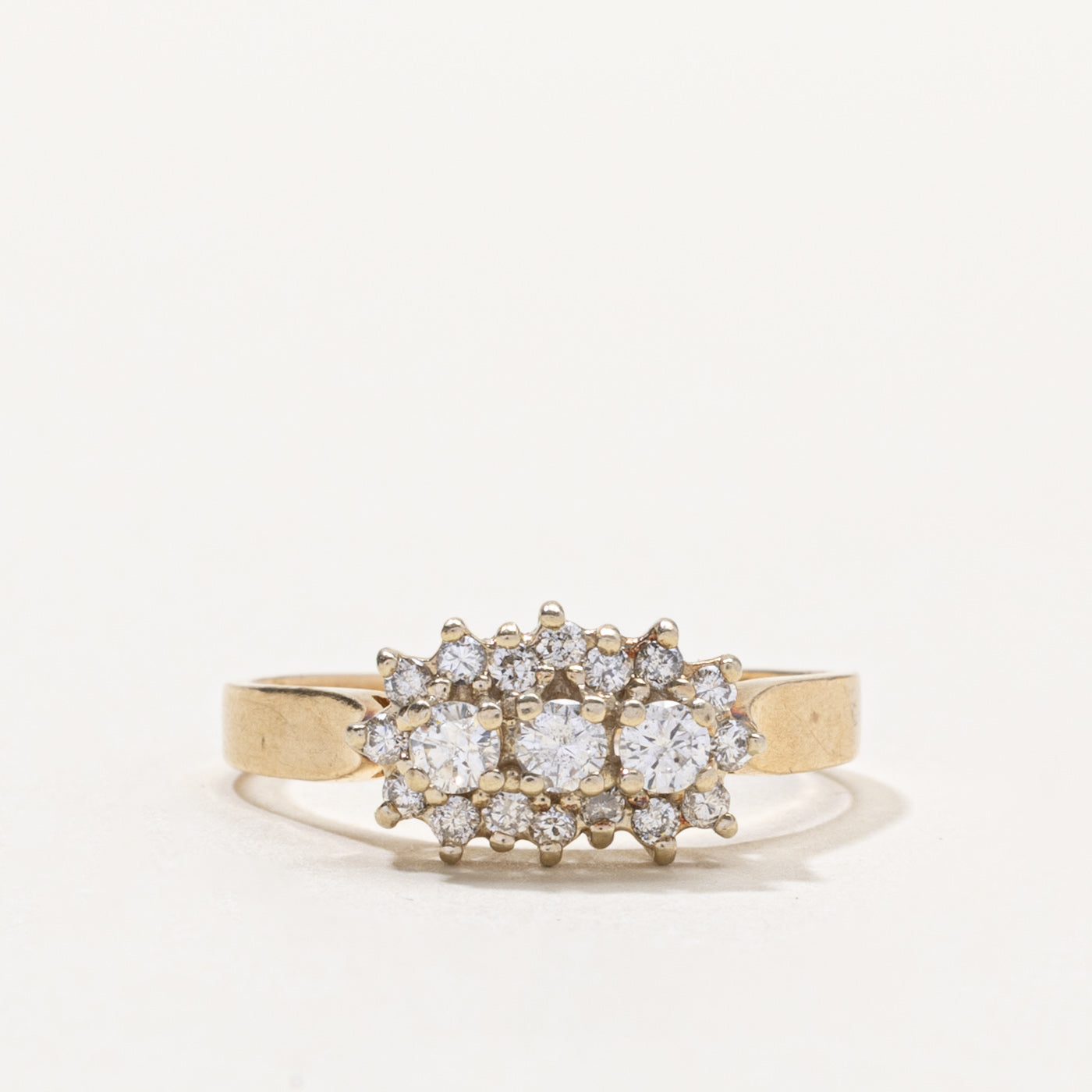 14k Diamond Three Stone Cluster Accent Ring | 0.50ctw | SZ 8