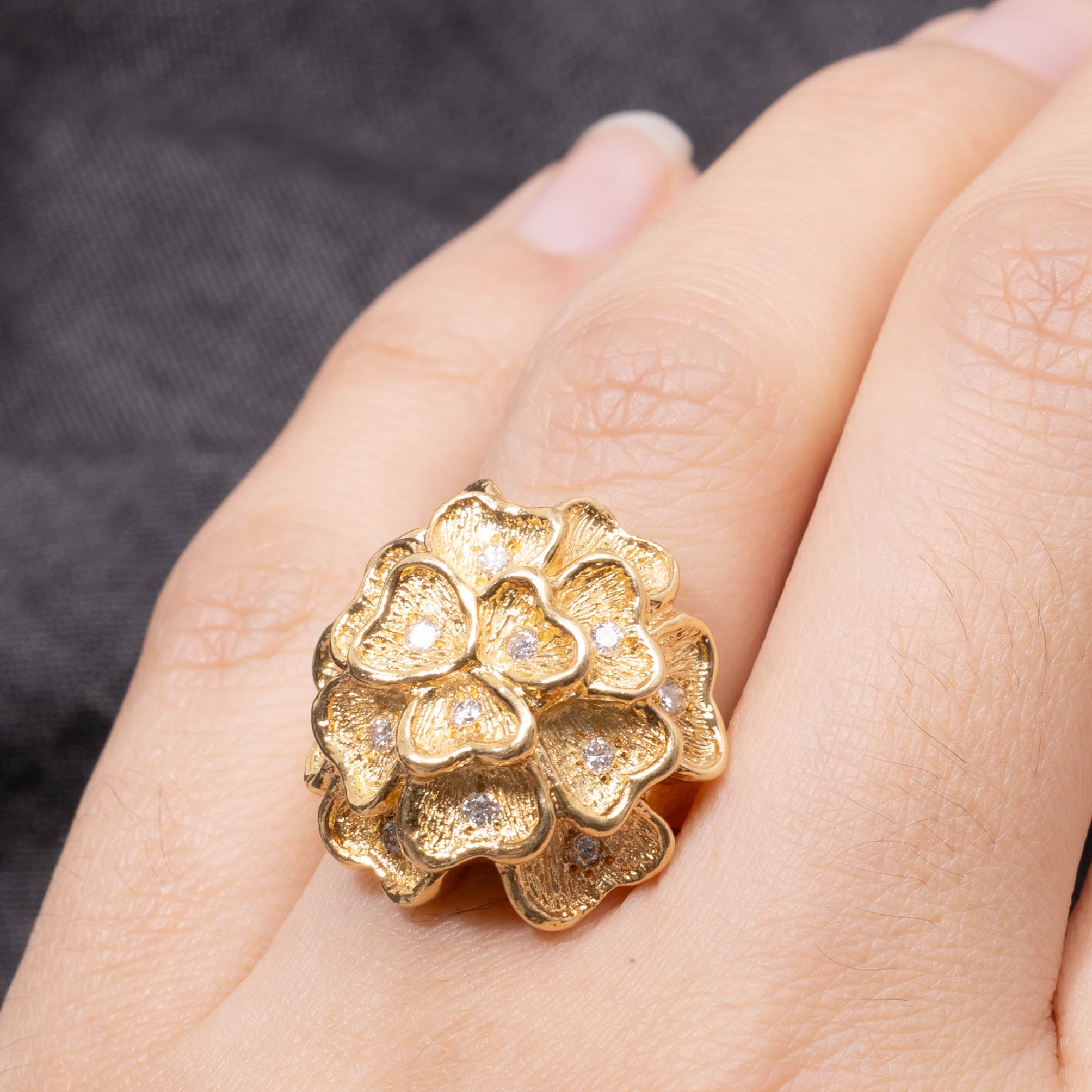 18k Diamond Peony Flower Cocktail Ring | 0.30ctw | SZ 5.75