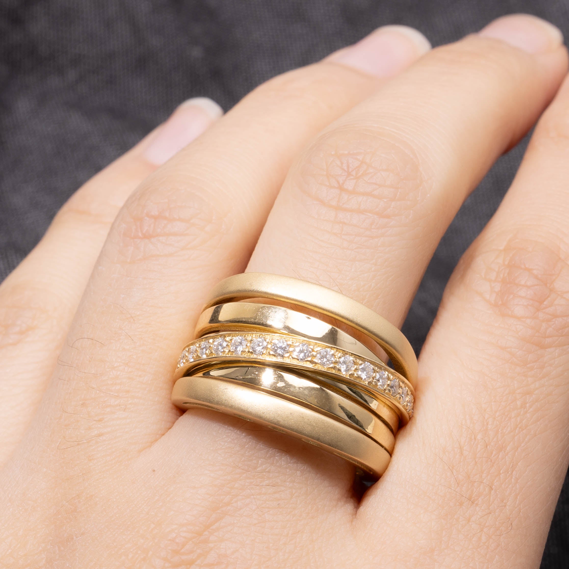 18k Diamond Diagonal Coiled Dome Ring | 0.51ctw | SZ 10