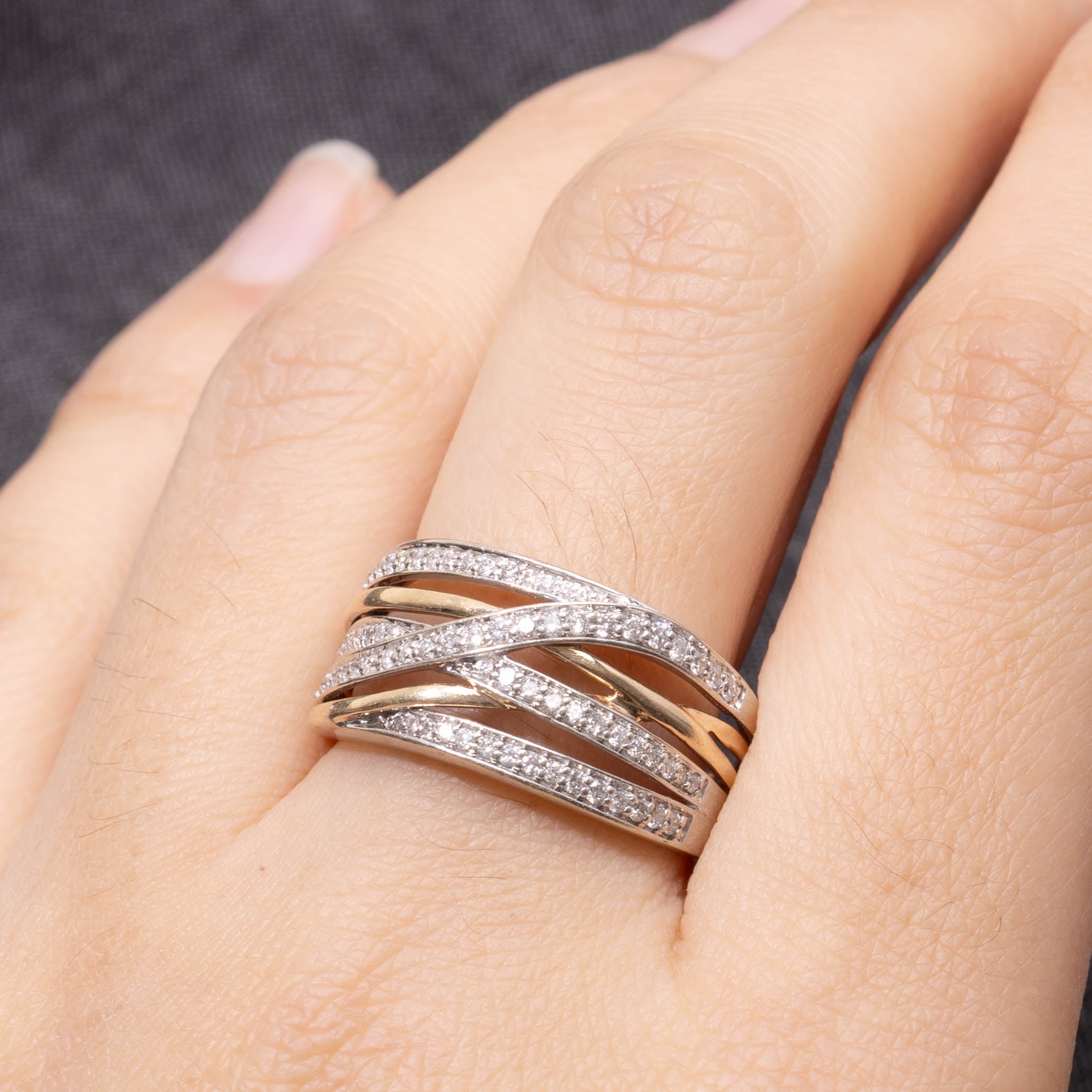 10k Multi Row Diamond Crossover Ring | 0.50ctw | SZ 9