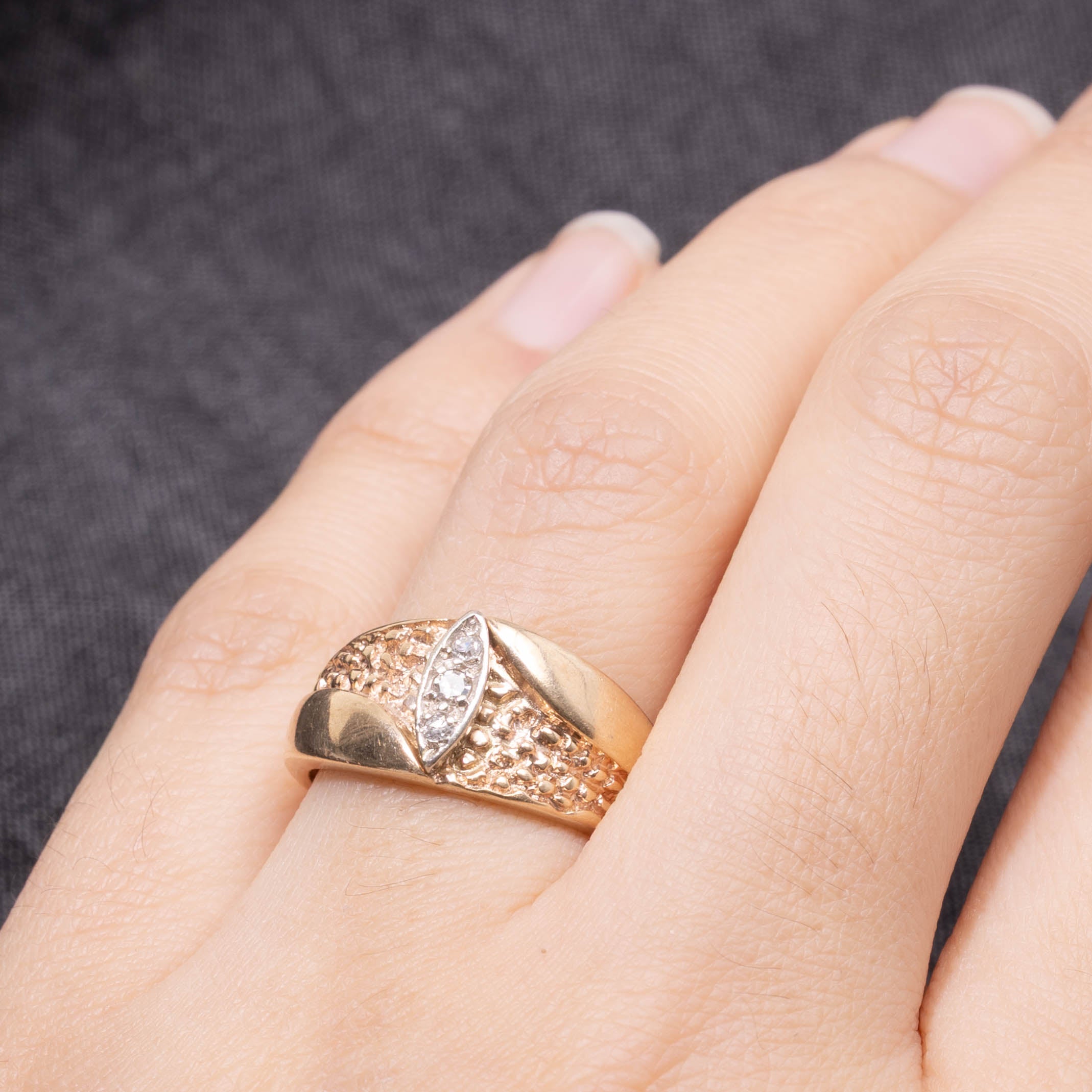 10k Diamond Marquise Column Dome Ring | 0.05ctw | SZ 6.75