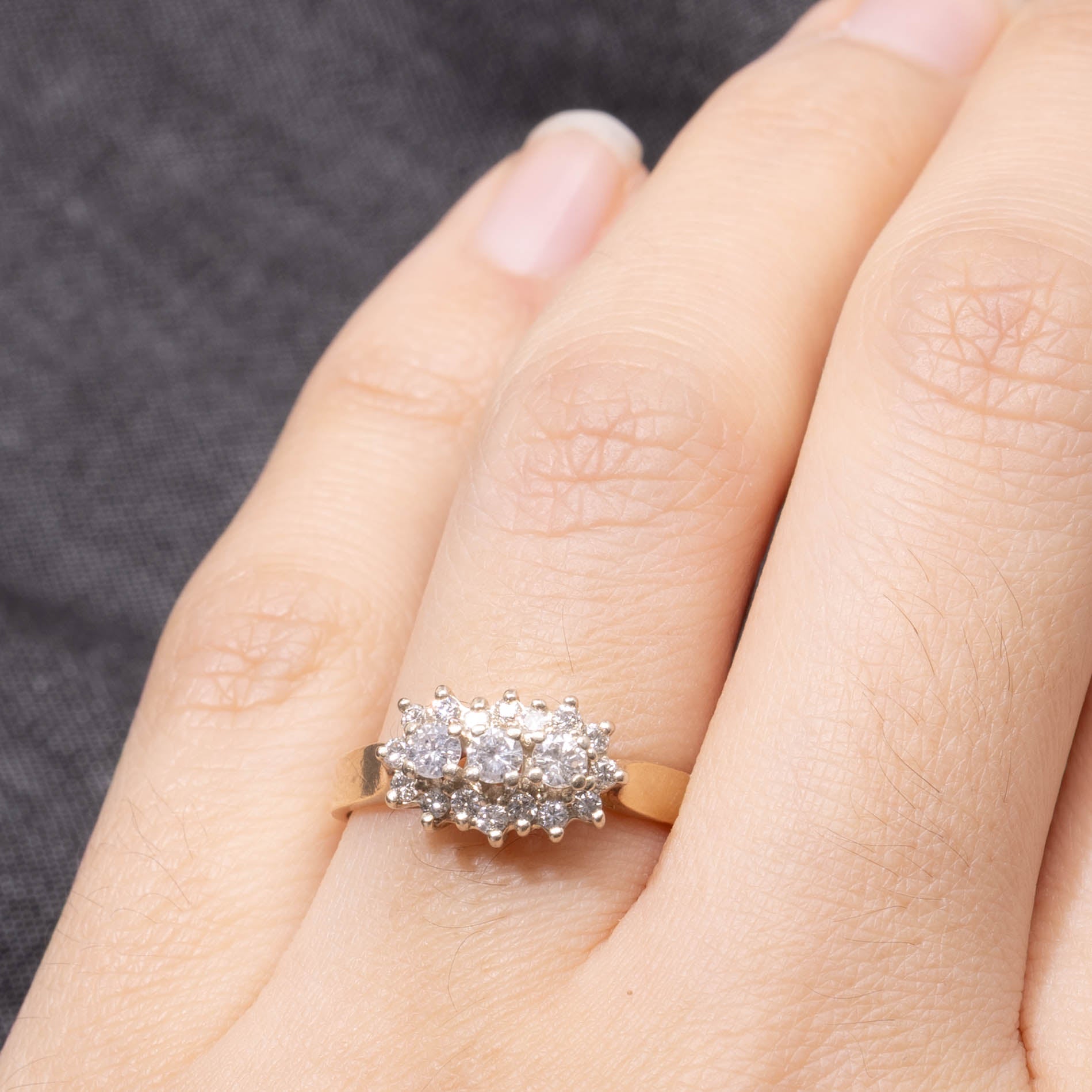 14k Diamond Three Stone Cluster Accent Ring | 0.50ctw | SZ 8