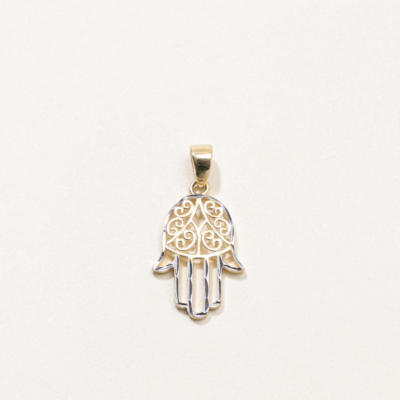 10k Scrollwork Hamsa Pendant