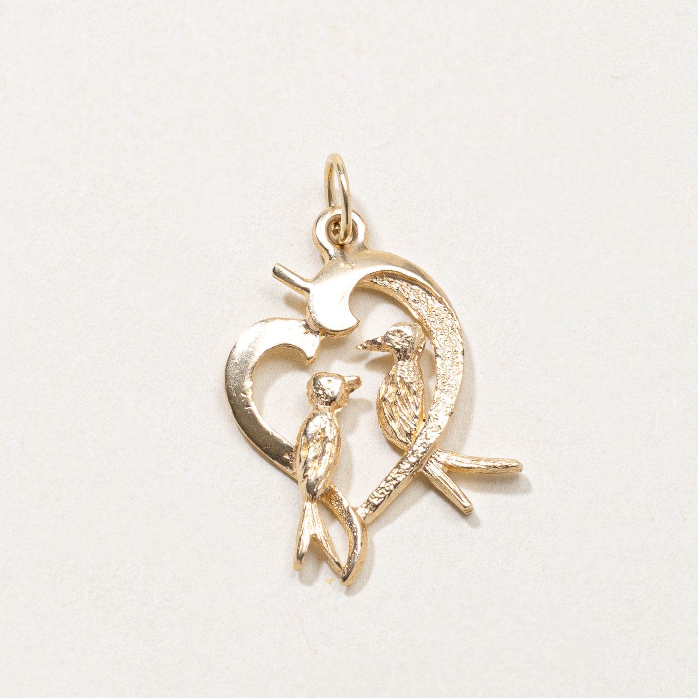 10k Two Bird Heart Charm
