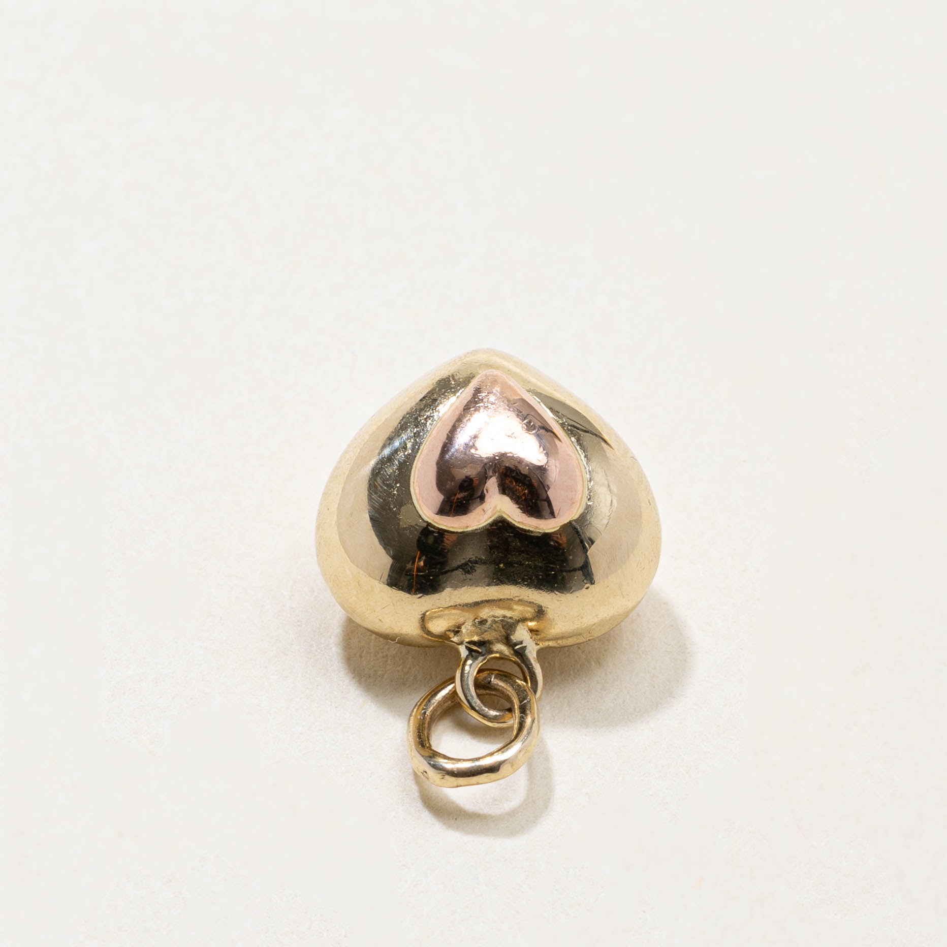 14k Two Tone Puffed Heart Charm