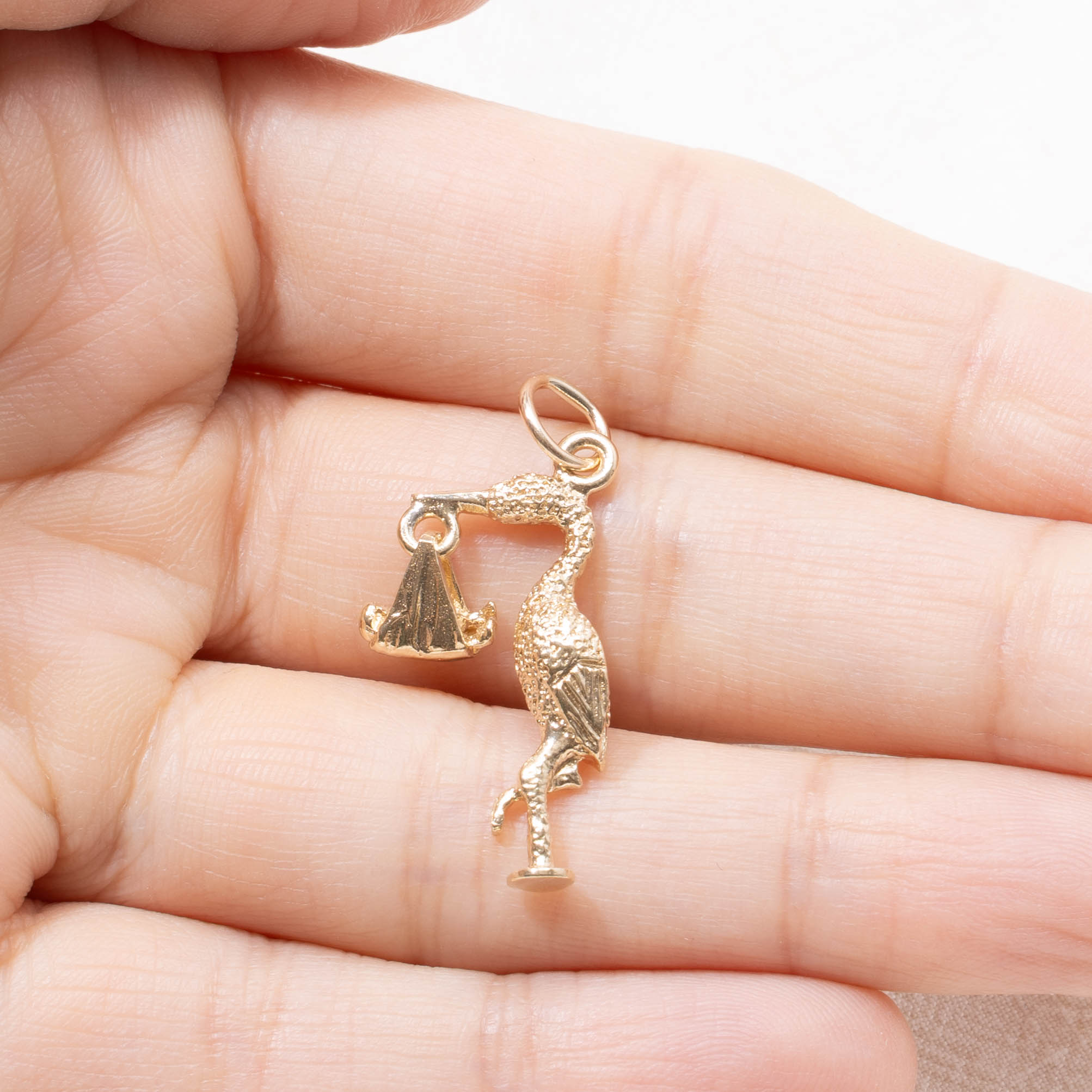 9k Stork Baby Charm