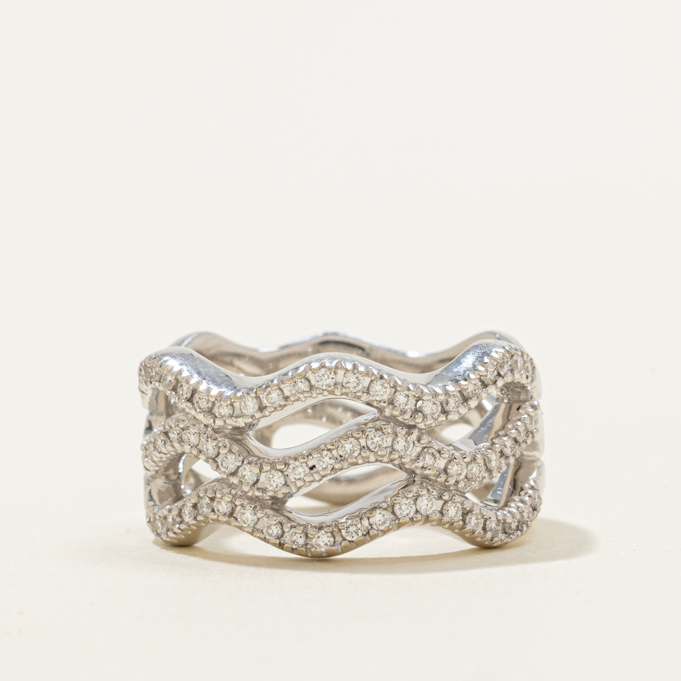 14k Semi Eternity Diamond Multi Wave Ring | 0.31ctw | 10.40mm | SZ 6.75