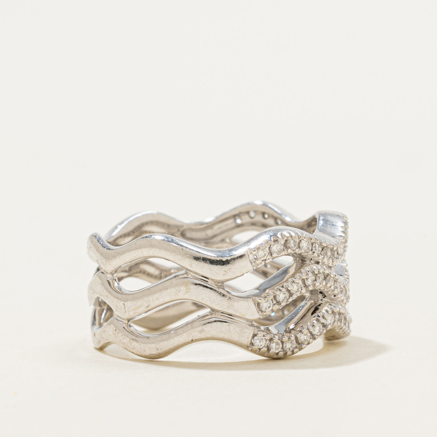 14k Semi Eternity Diamond Multi Wave Ring | 0.31ctw | 10.40mm | SZ 6.75