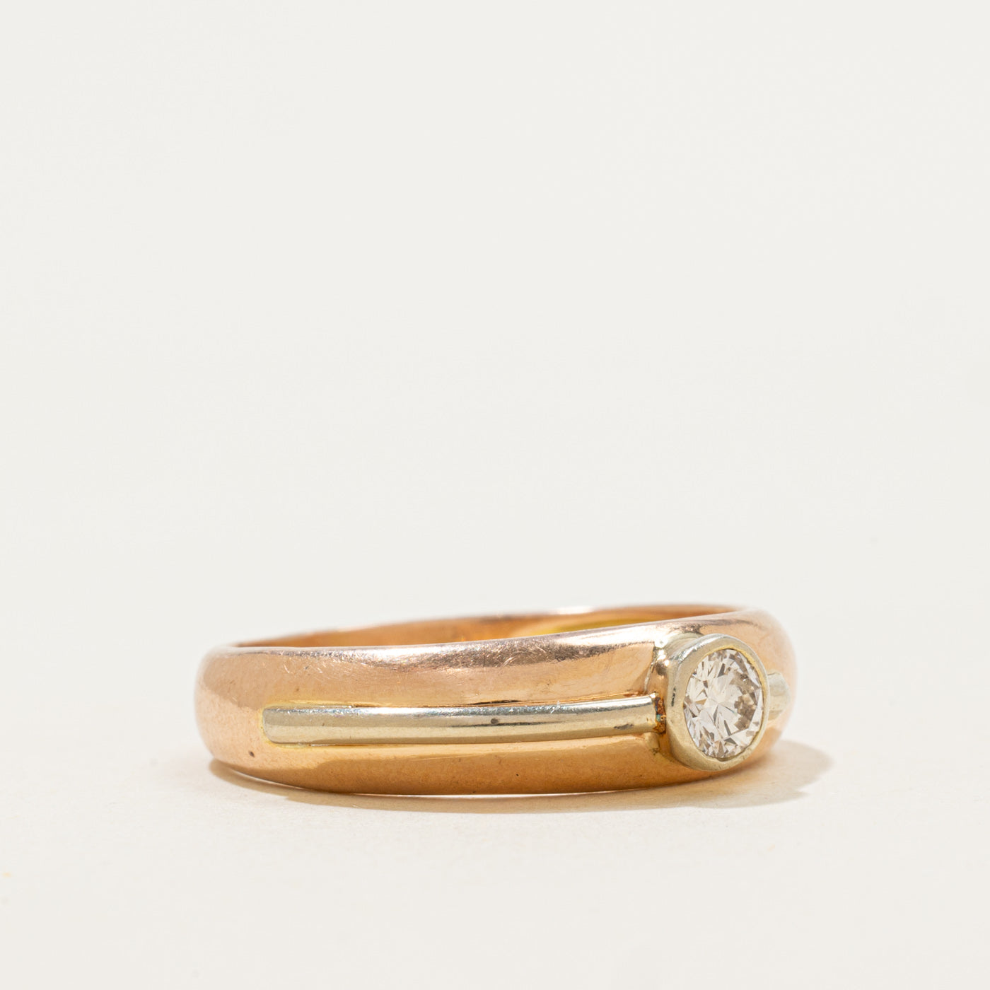 Italian 14k Bezel Set Diamond Grooved Ring | 0.25ct | SZ 9.25