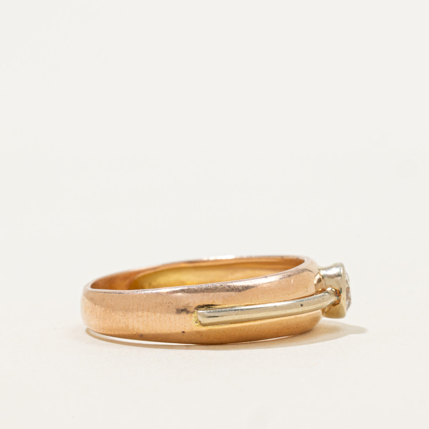 Italian 14k Bezel Set Diamond Grooved Ring | 0.25ct | SZ 9.25