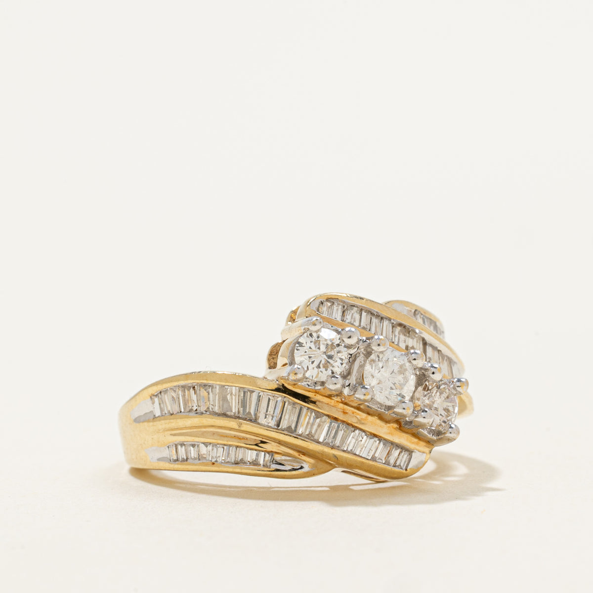 10k Three Stone Diamond Accented Bypass Ring | 0.64ctw | SZ 6.5