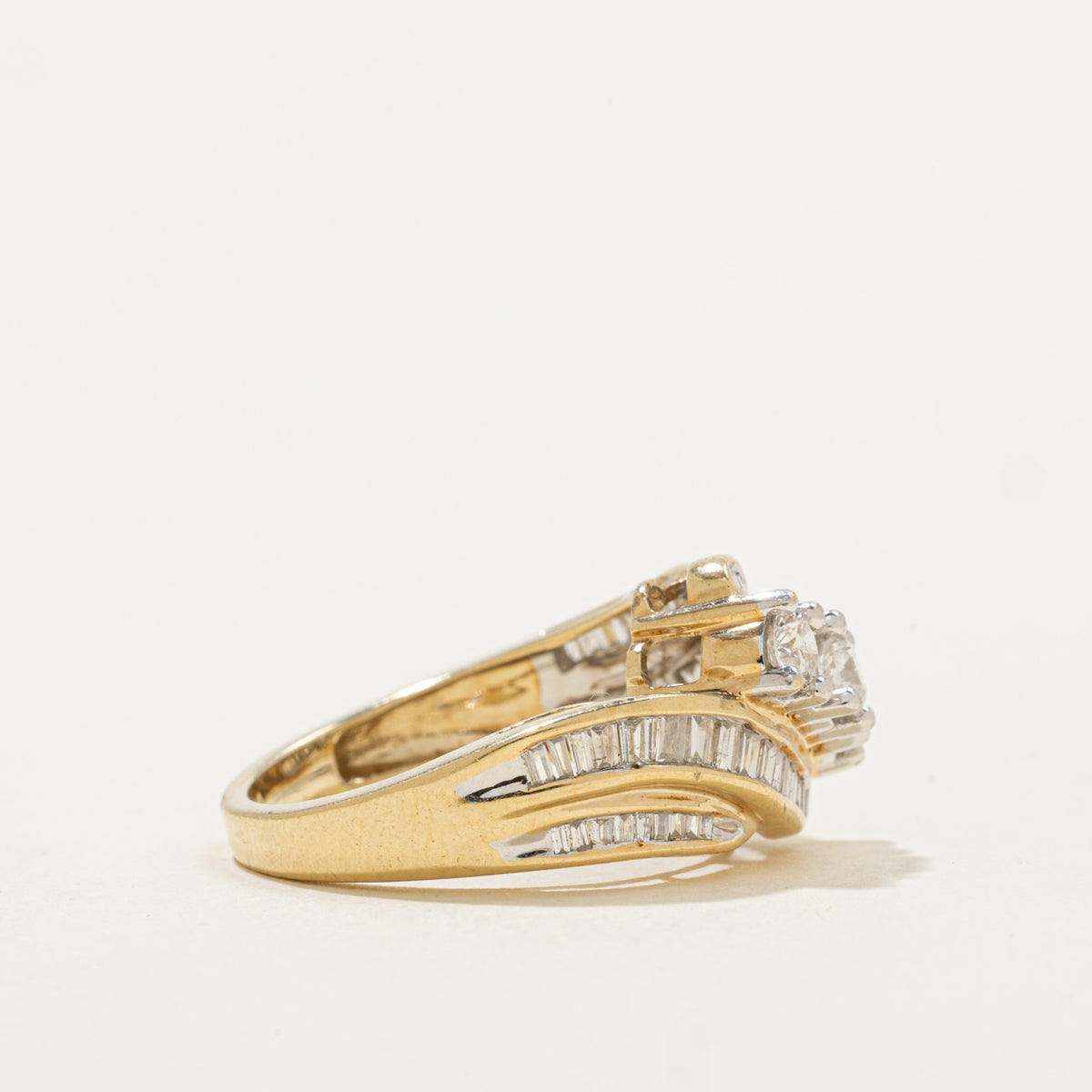 10k Three Stone Diamond Accented Bypass Ring | 0.64ctw | SZ 6.5