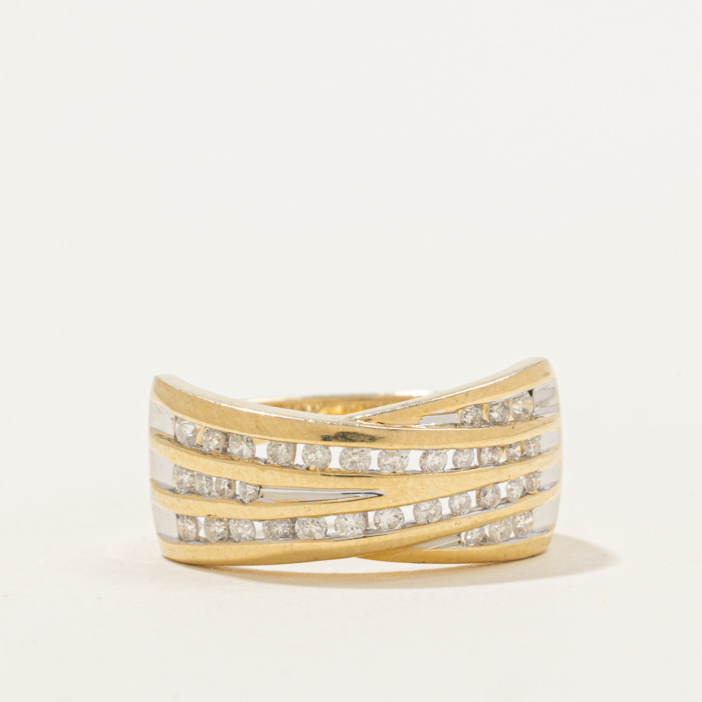 14k Diamond Multi Row Crossover Ring | 0.25ctw | SZ 7