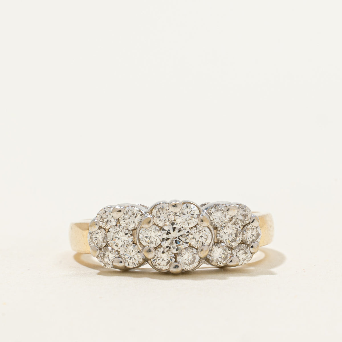 14k Diamond Three Floral Cluster Ring | 0.80ctw | SZ 7.25