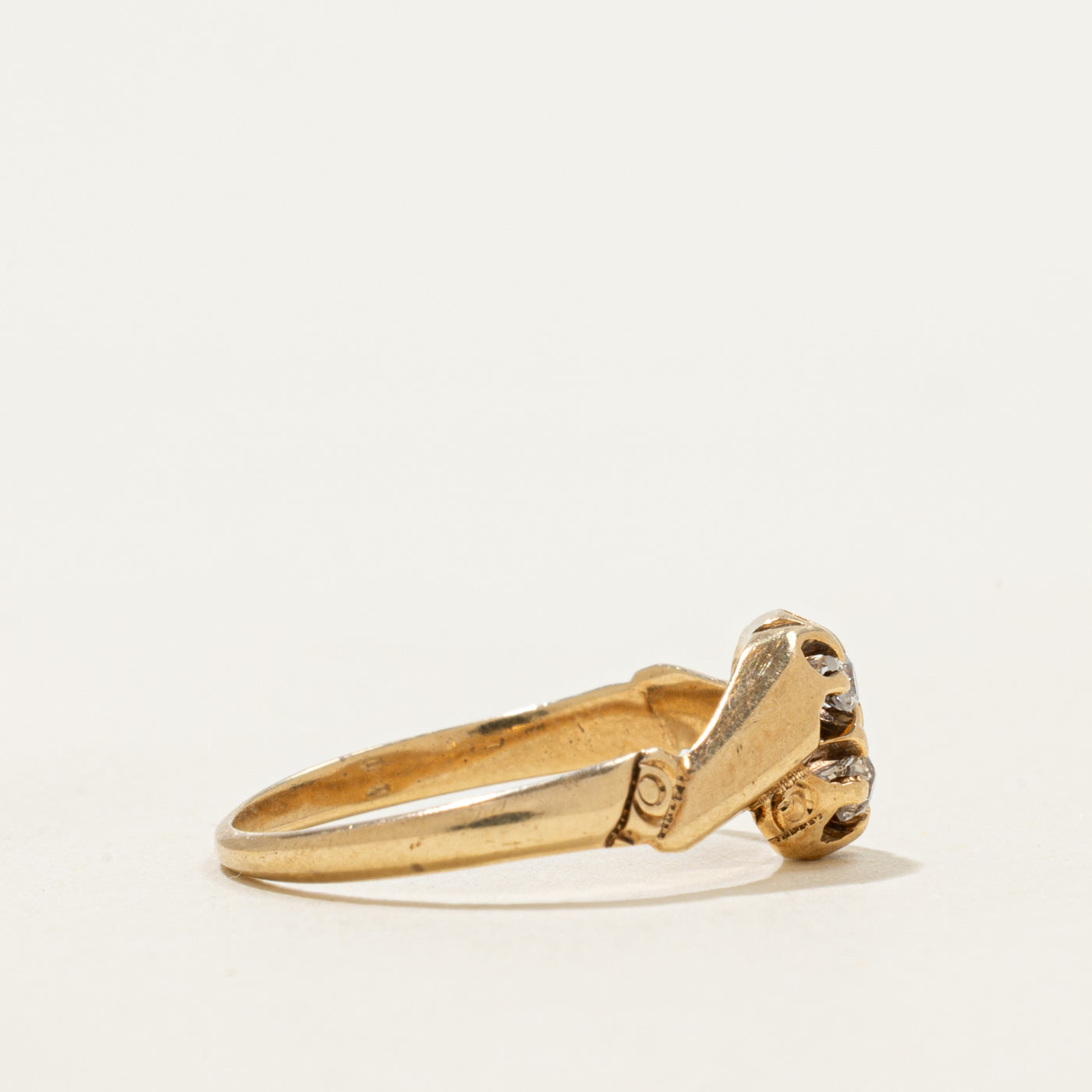 14k Old Mine Cut Two Stone Diamond Bypass Ring | 0.14ctw | SZ 5.75